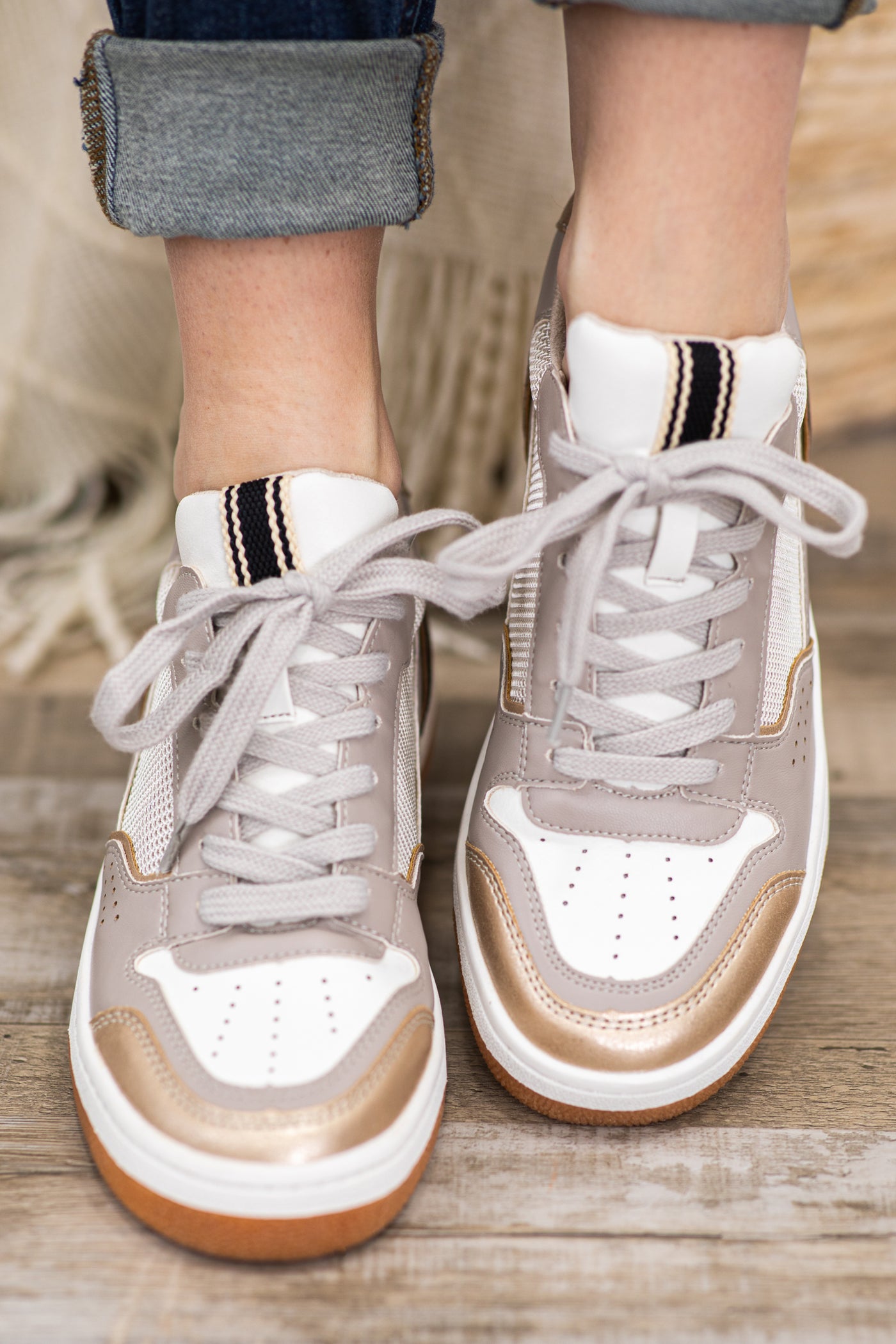 Light Mocha Suede and Faux Leather Sneakers