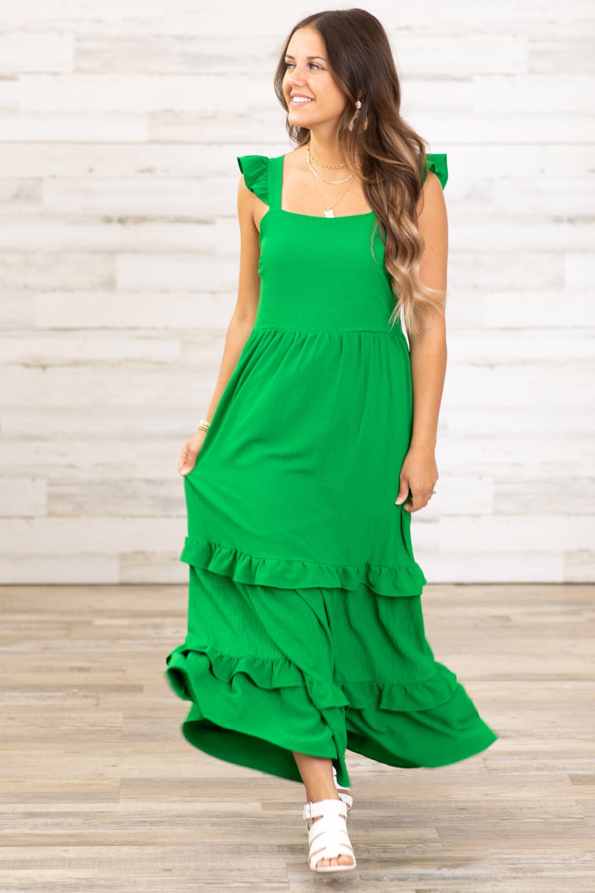 Bright Green Ruffle Trim Maxi Dress - Filly Flair