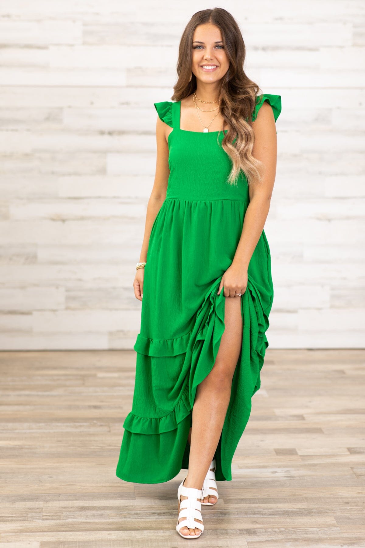 Bright Green Ruffle Trim Maxi Dress - Filly Flair