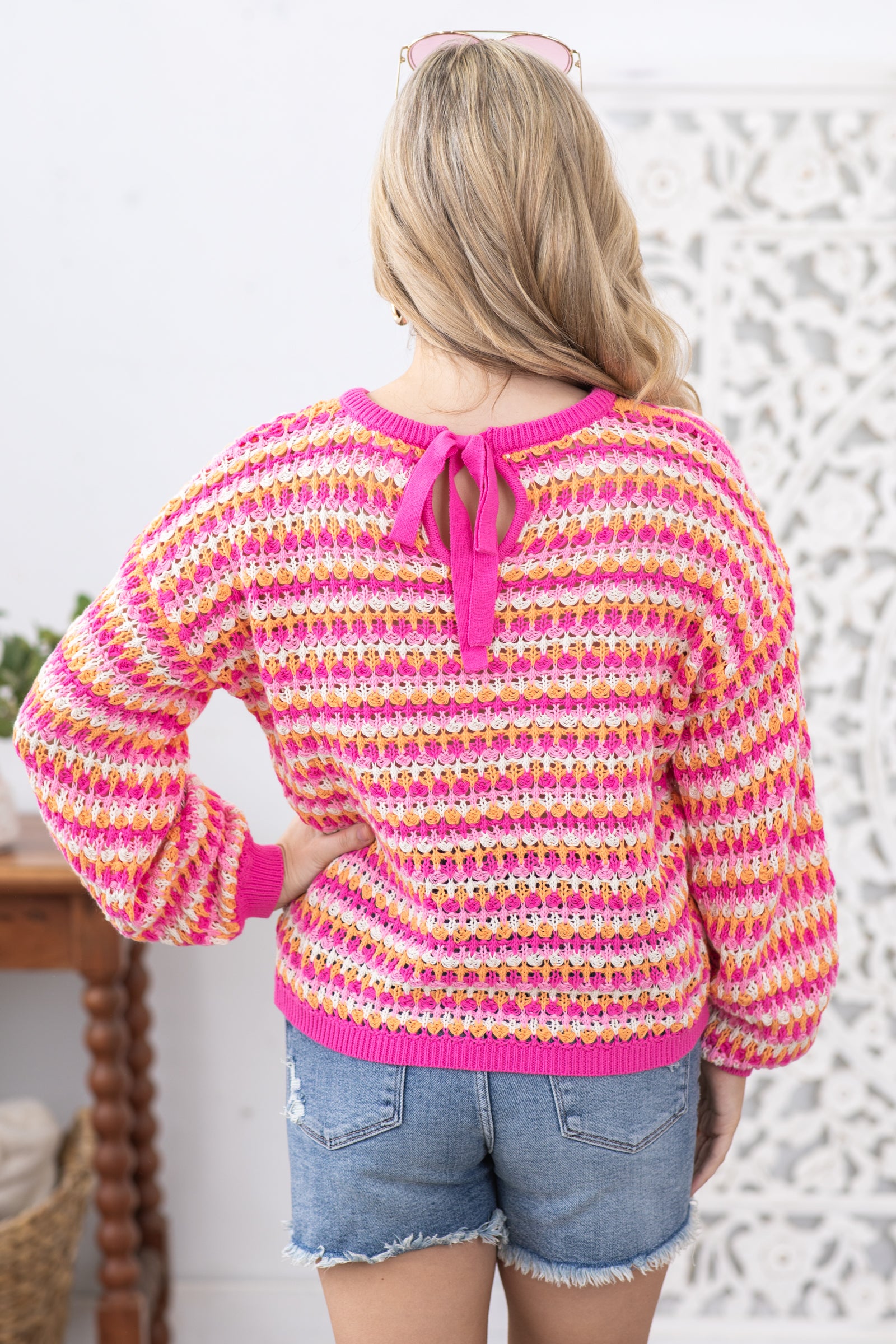 Pink Multicolor Stripe Knit Pullover Sweater
