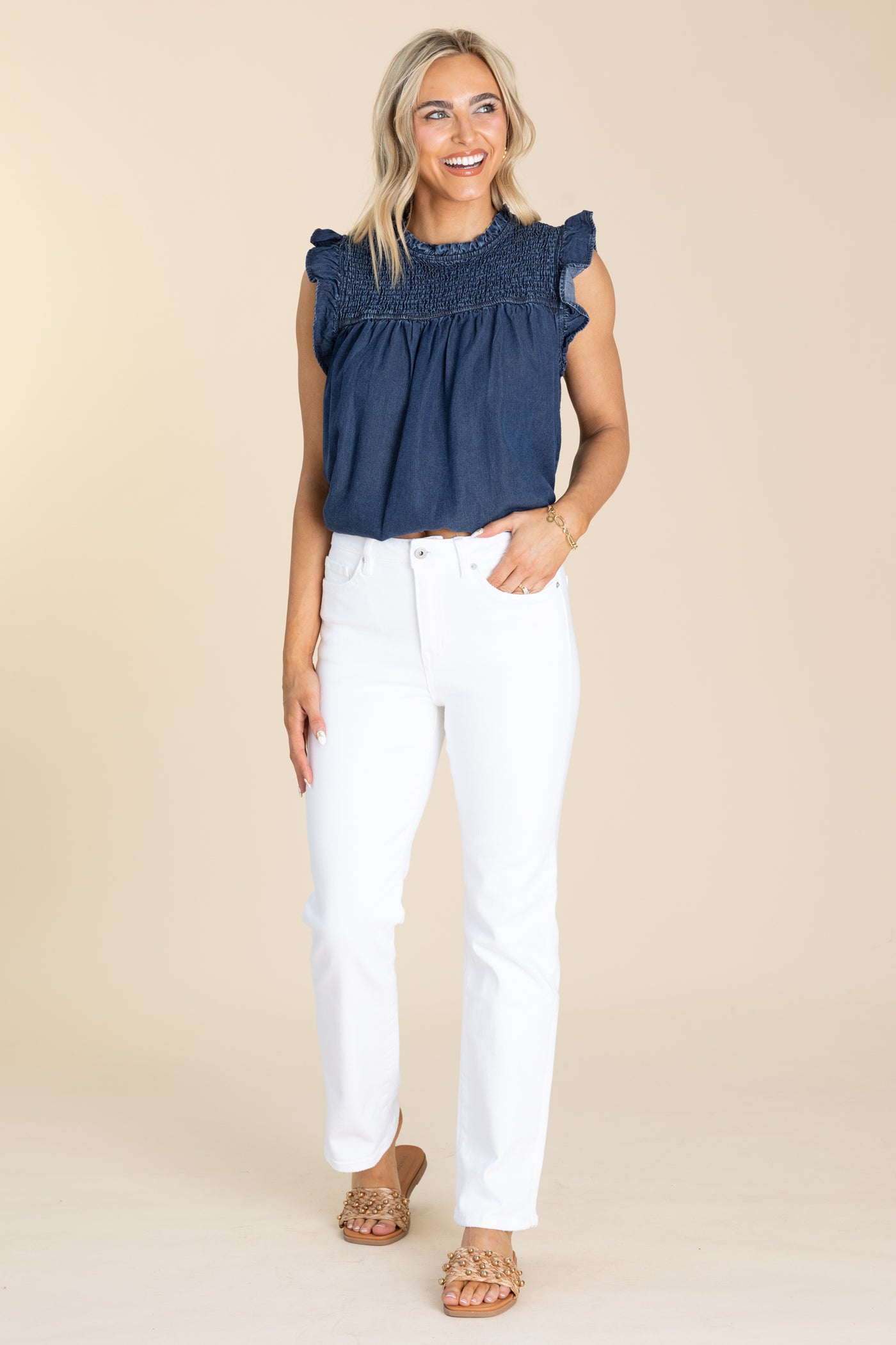 Mica White High Rise Straight Leg Denim