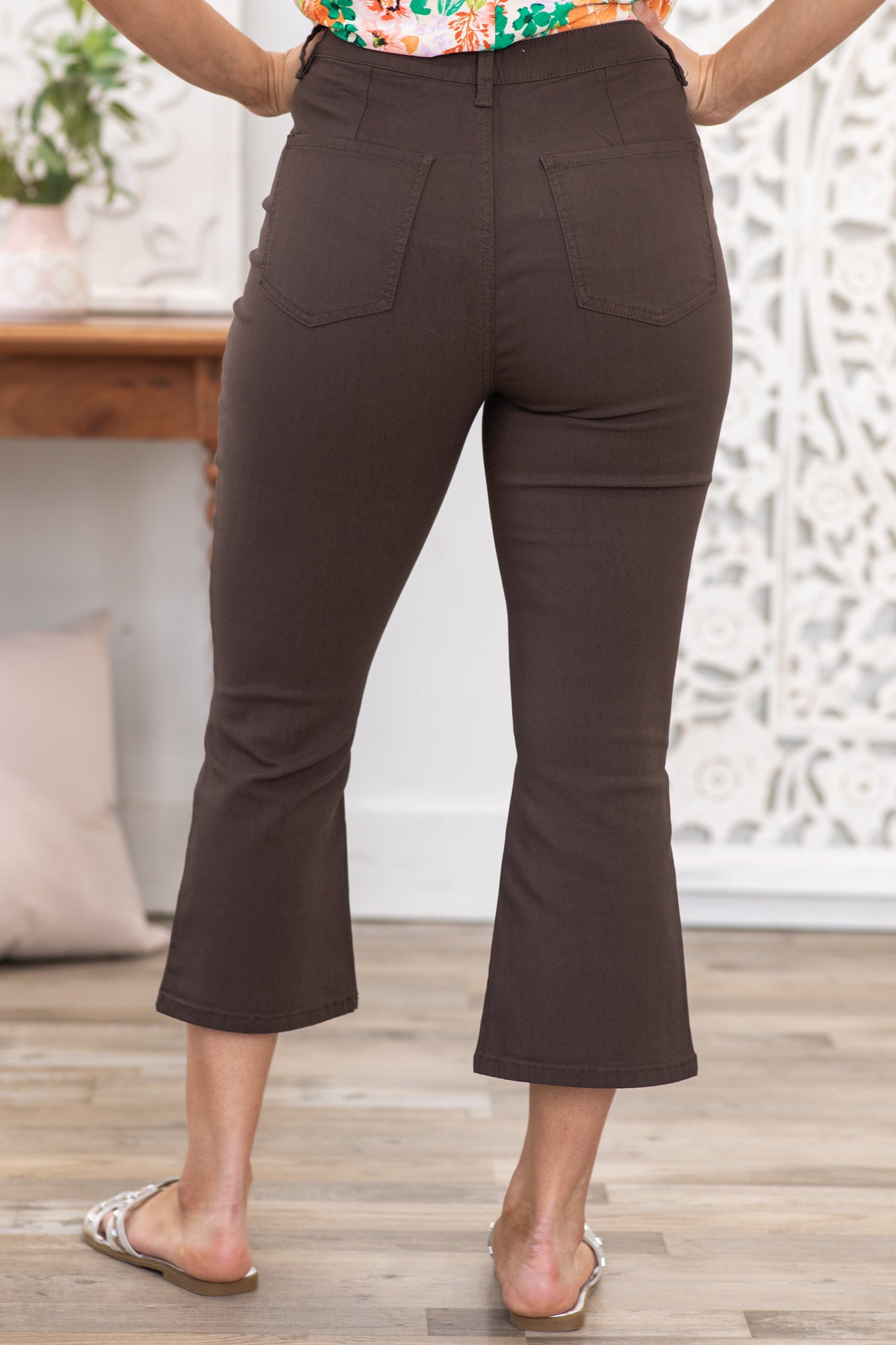YMI Brown Hyperstretch Cropped Flare Pants