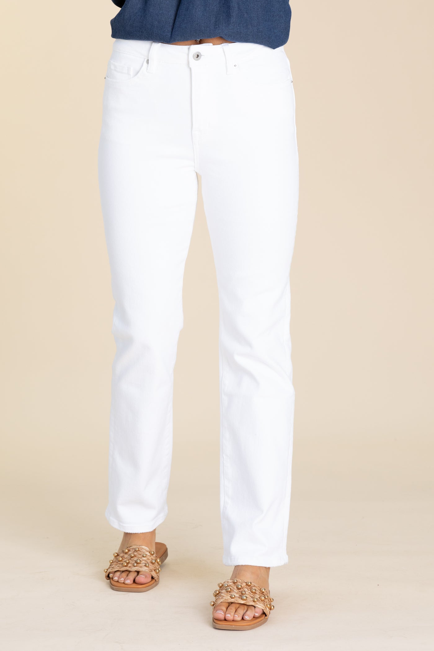Mica White High Rise Straight Leg Denim