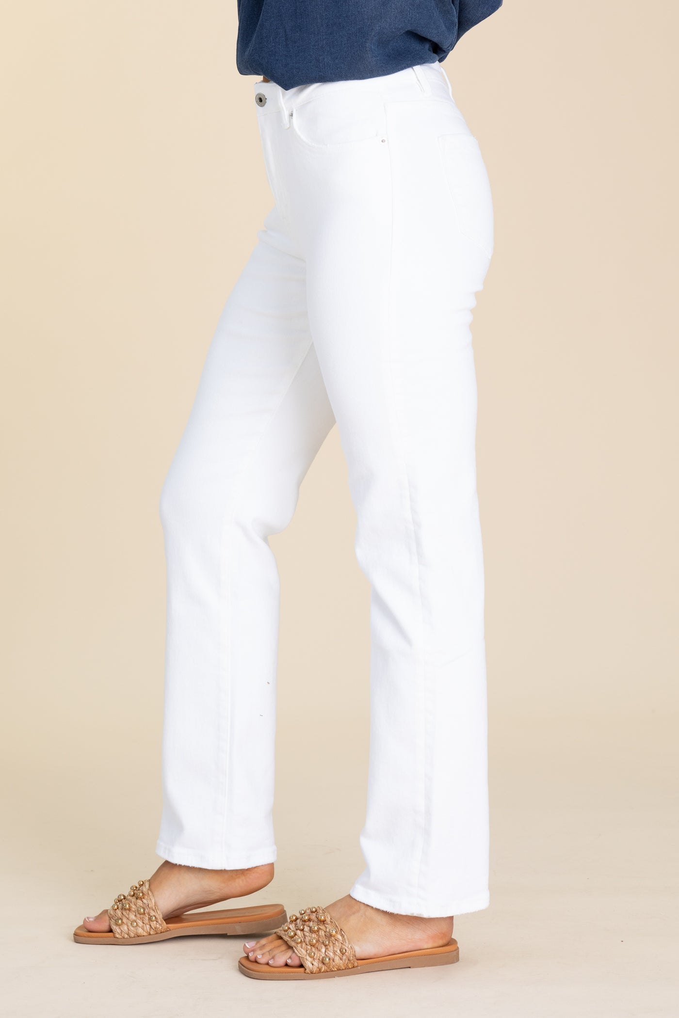 Mica White High Rise Straight Leg Denim