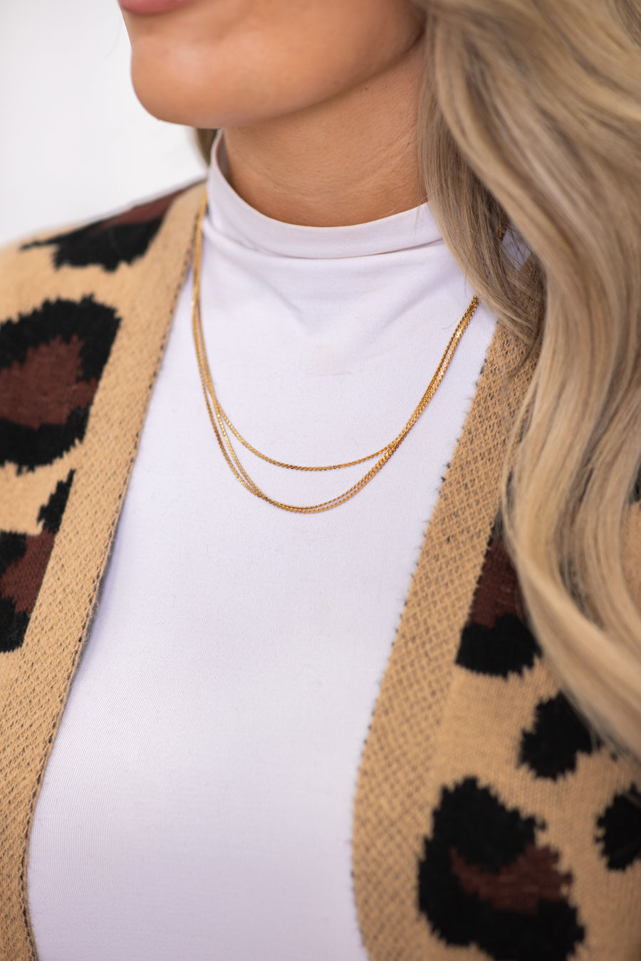 Gold Triple Layer Flat Chain Necklace