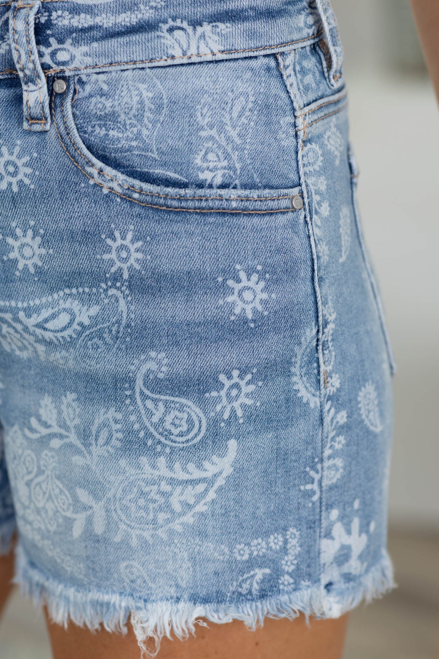Risen Paisley Medium Wash Denim Shorts