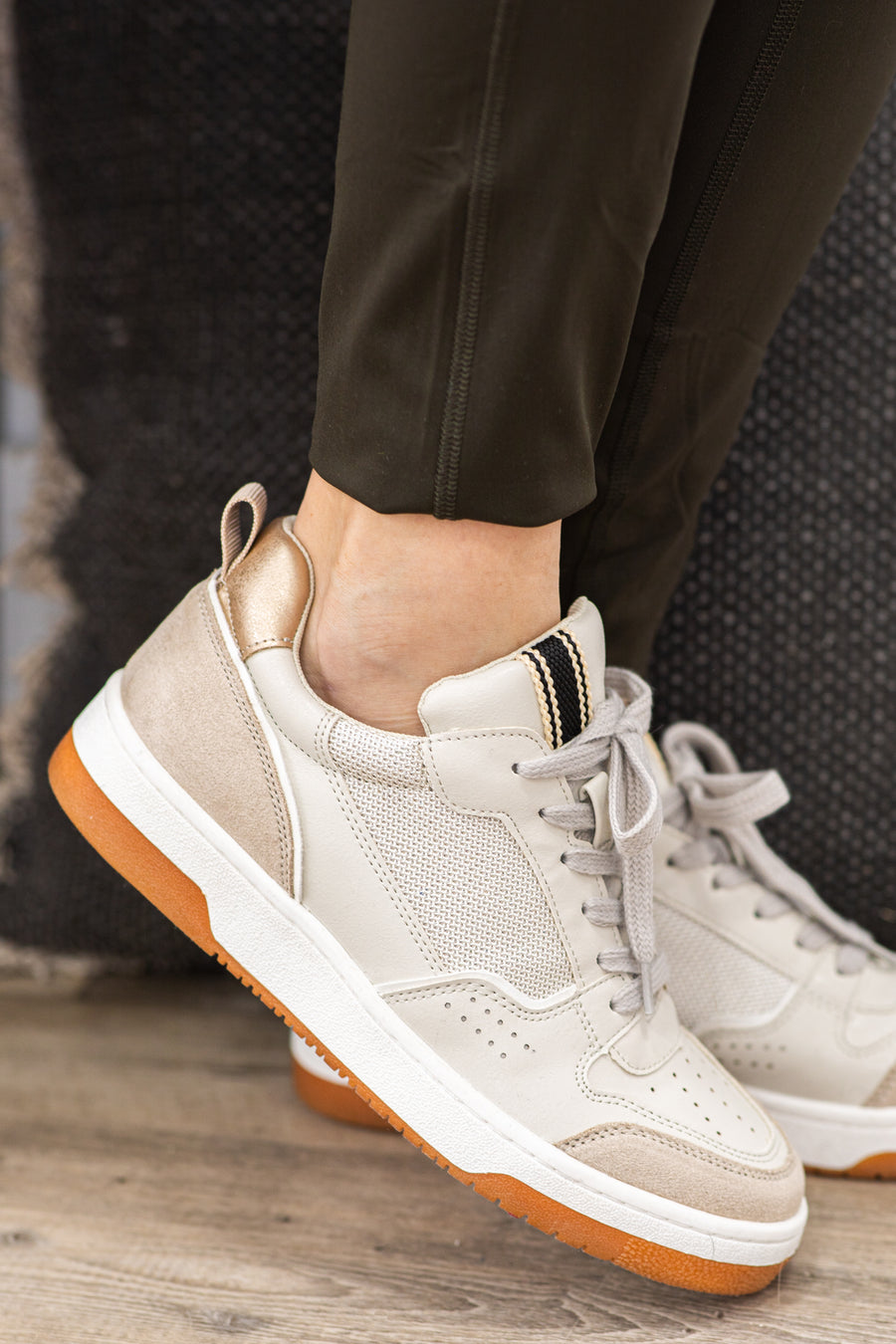 Beige Distressed Suede Sneakers