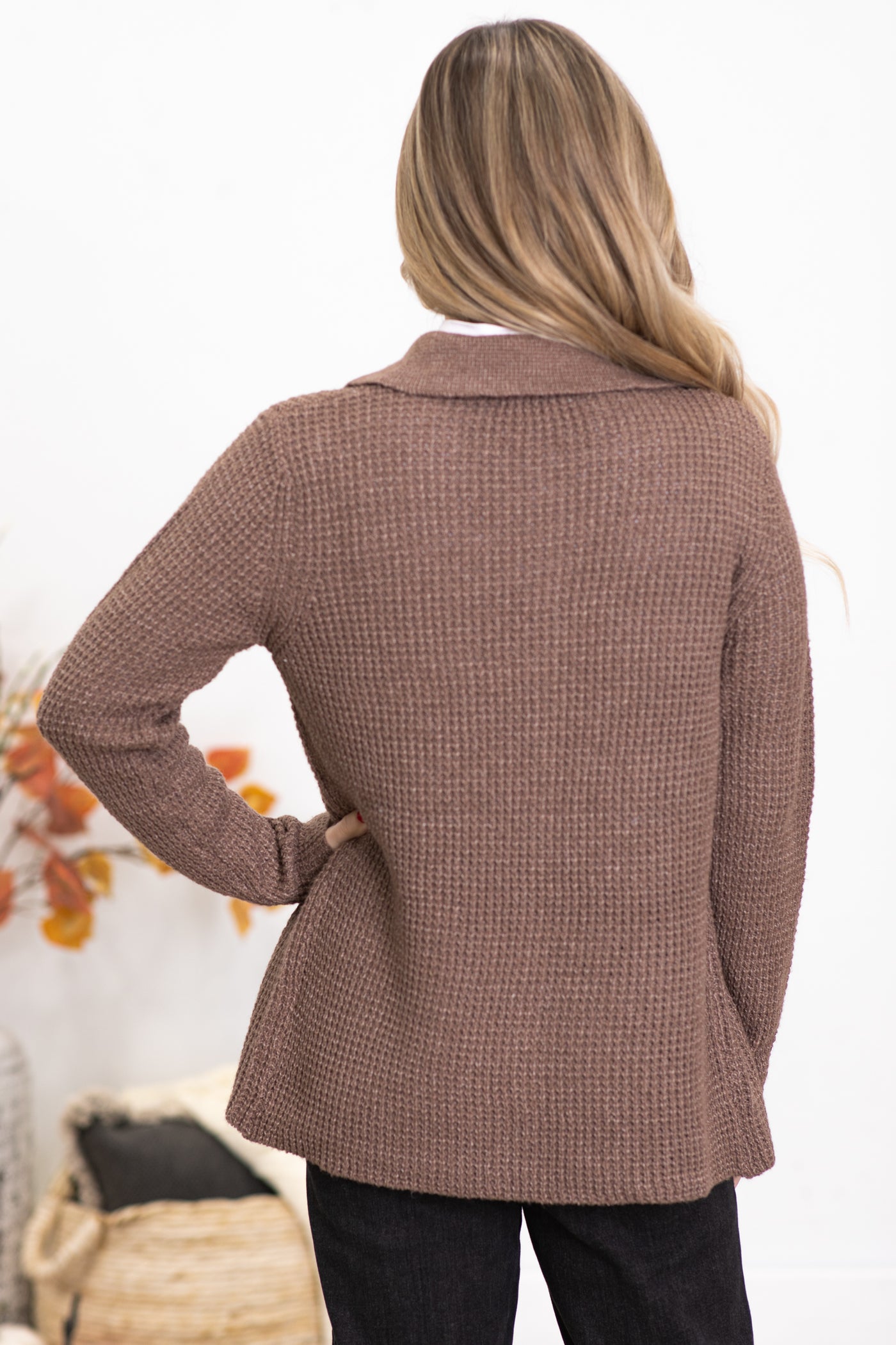 Brown Waffle Knit Sweater Jacket · Filly Flair