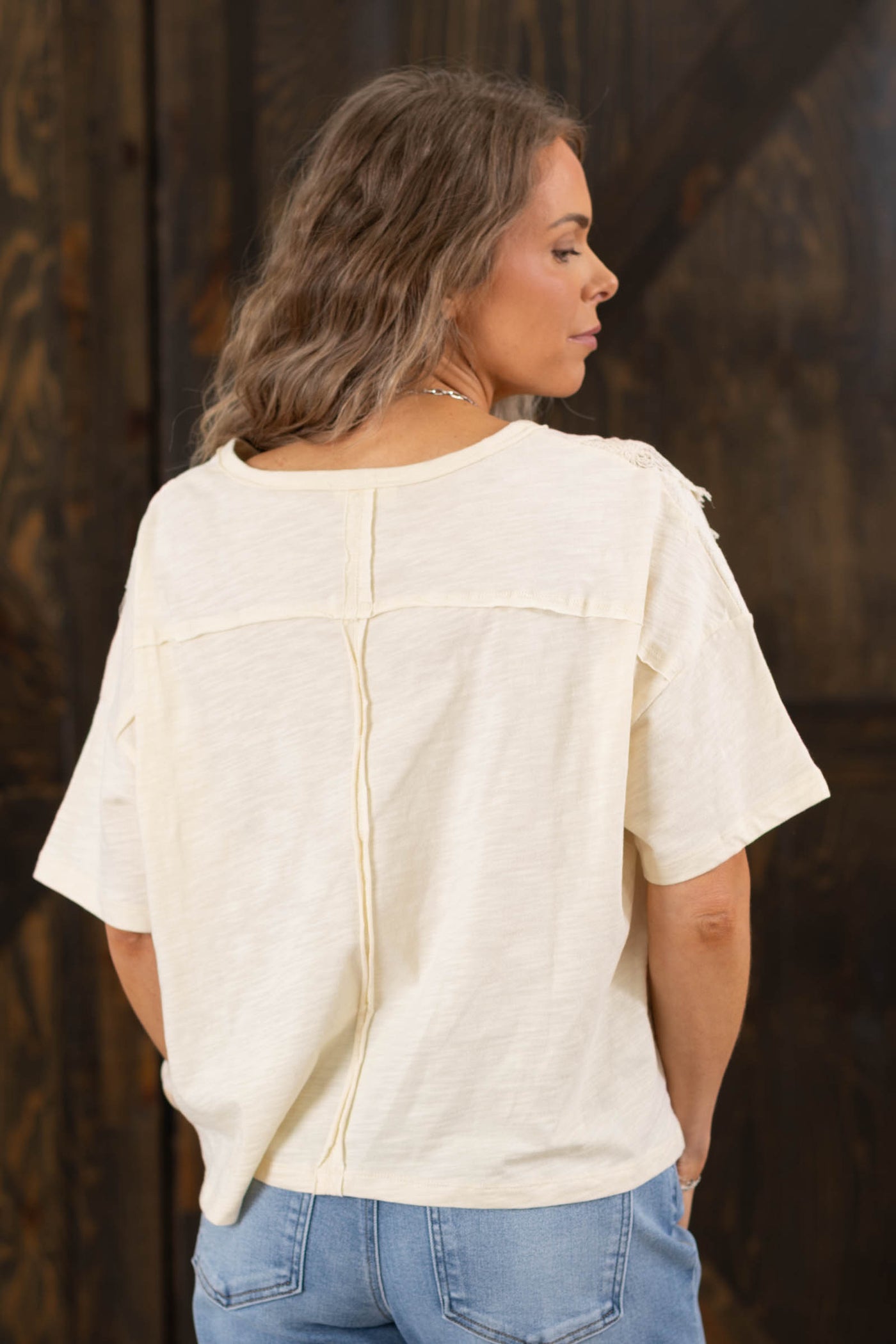 Cream Floral Lace Detail Knit Top