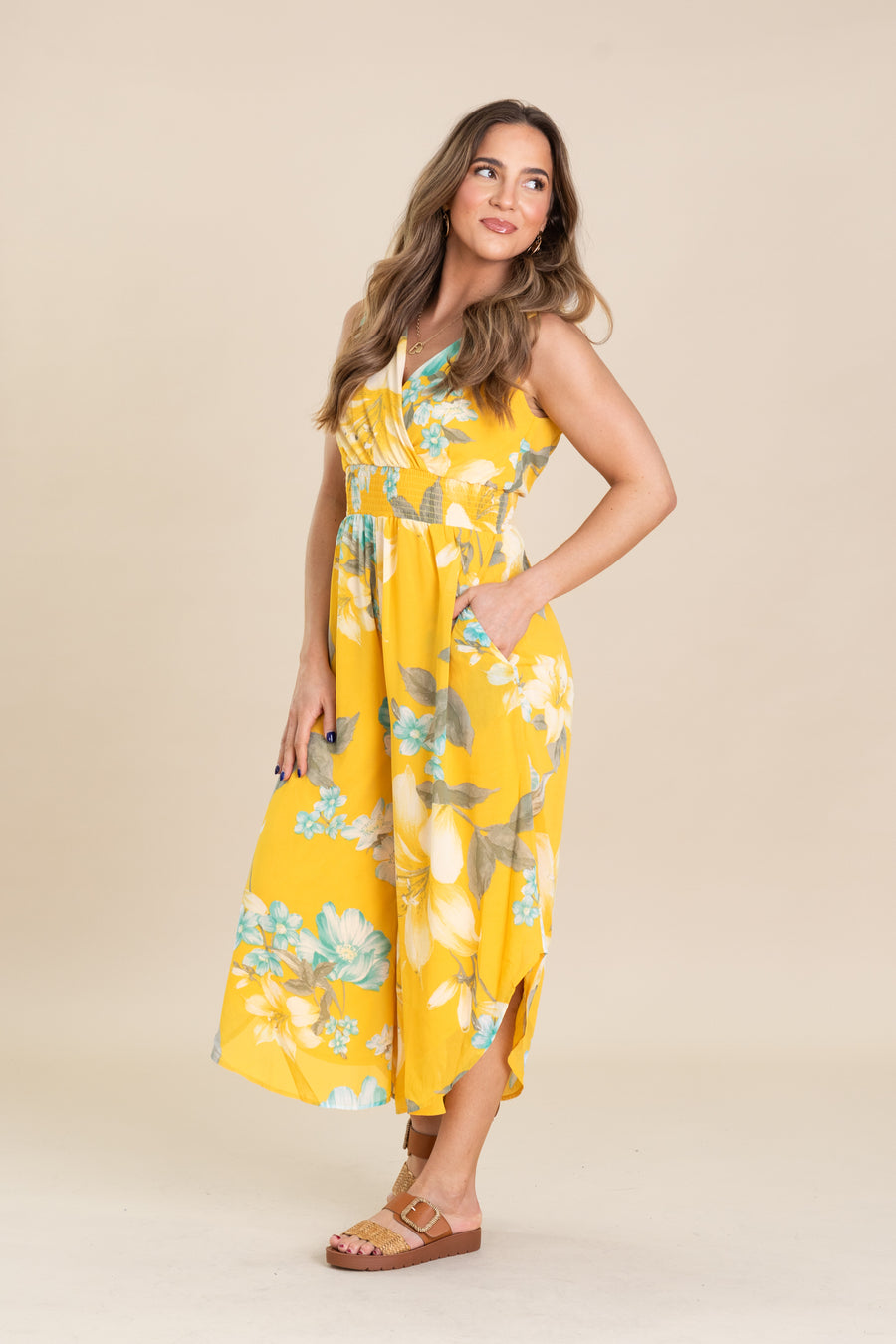 Yellow Floral Flowy Jumpsuit