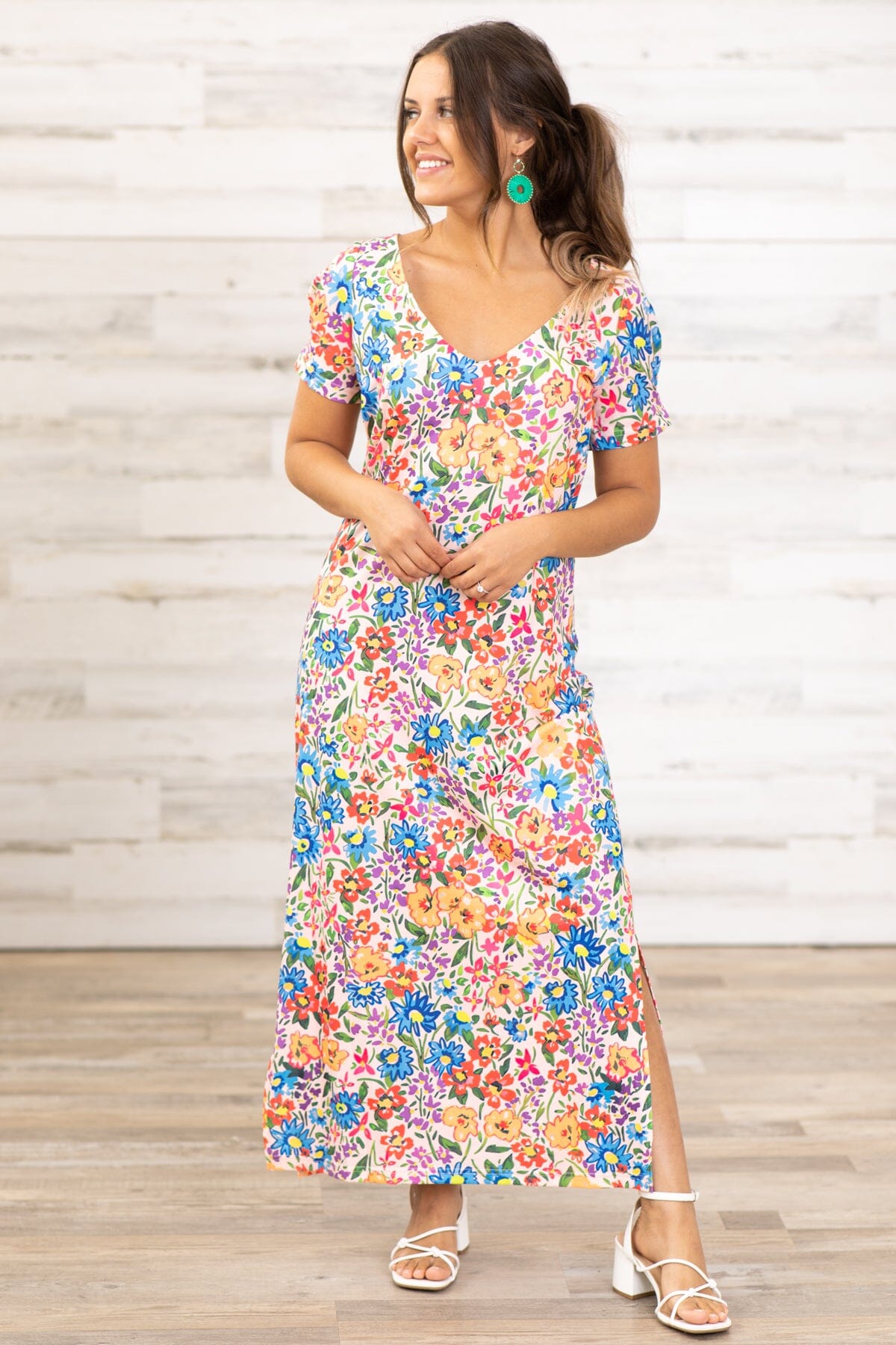 Sky Blue and Pink Floral Print Maxi Dress - Filly Flair