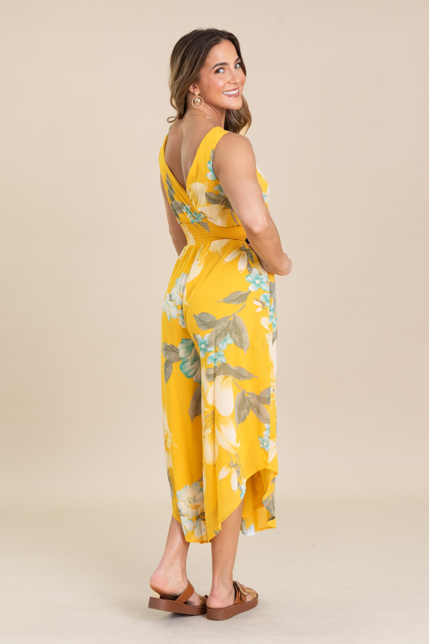Yellow Floral Flowy Jumpsuit - S Yellow Floral Flowy Jumpsuit - S