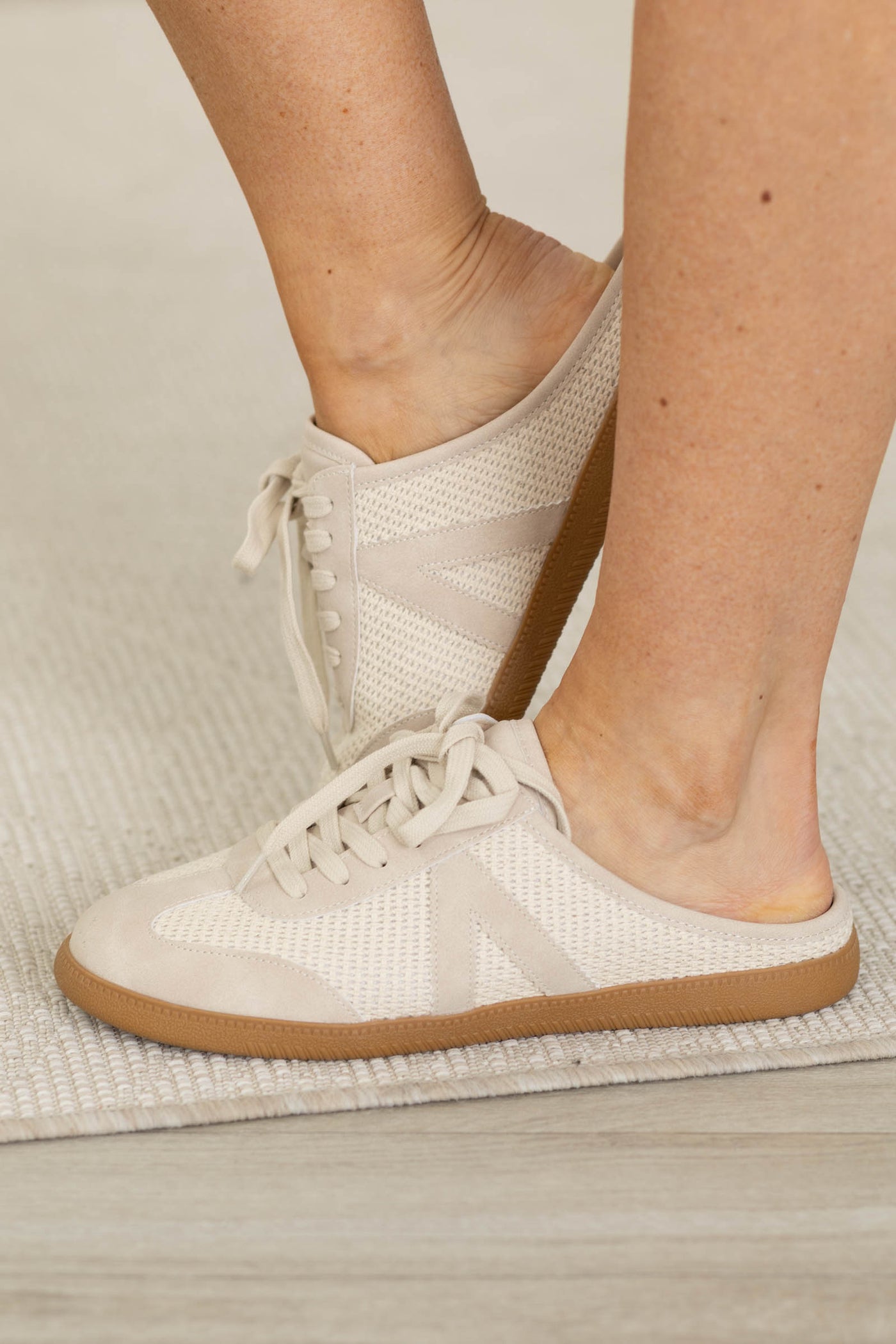 MIA Beige Lace Up Slip On Sneaker