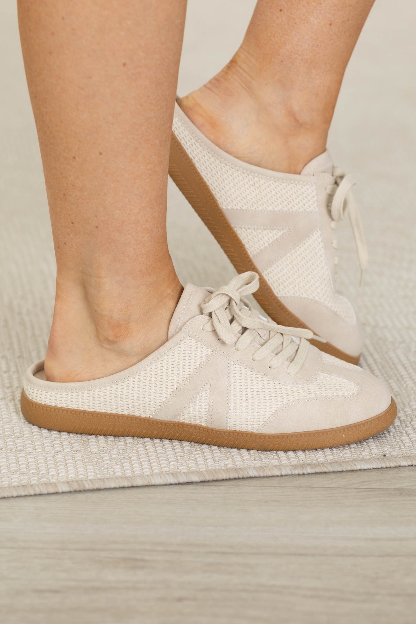 MIA Beige Lace Up Slip On Sneaker