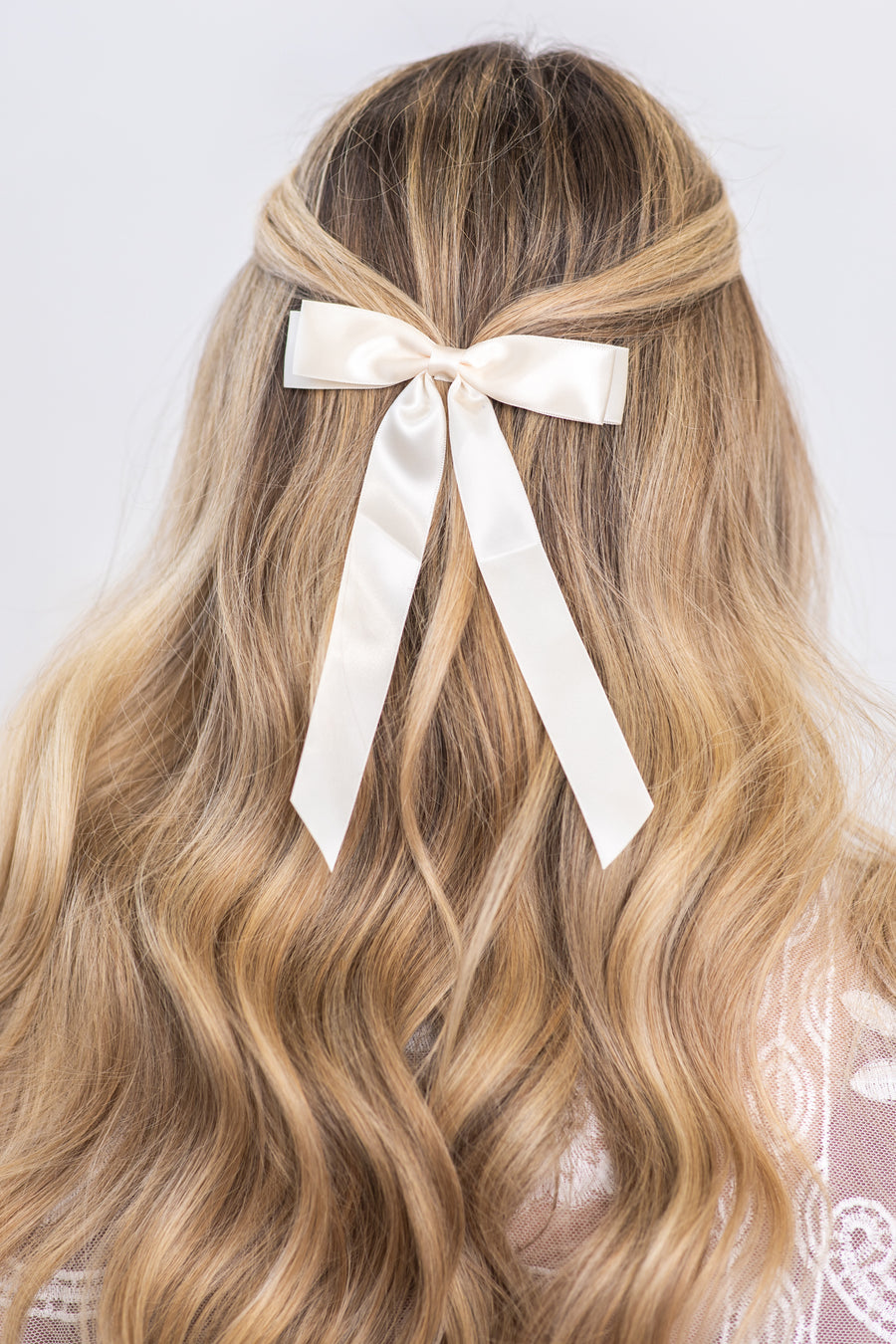 Cream Satin Bow Hair Clip