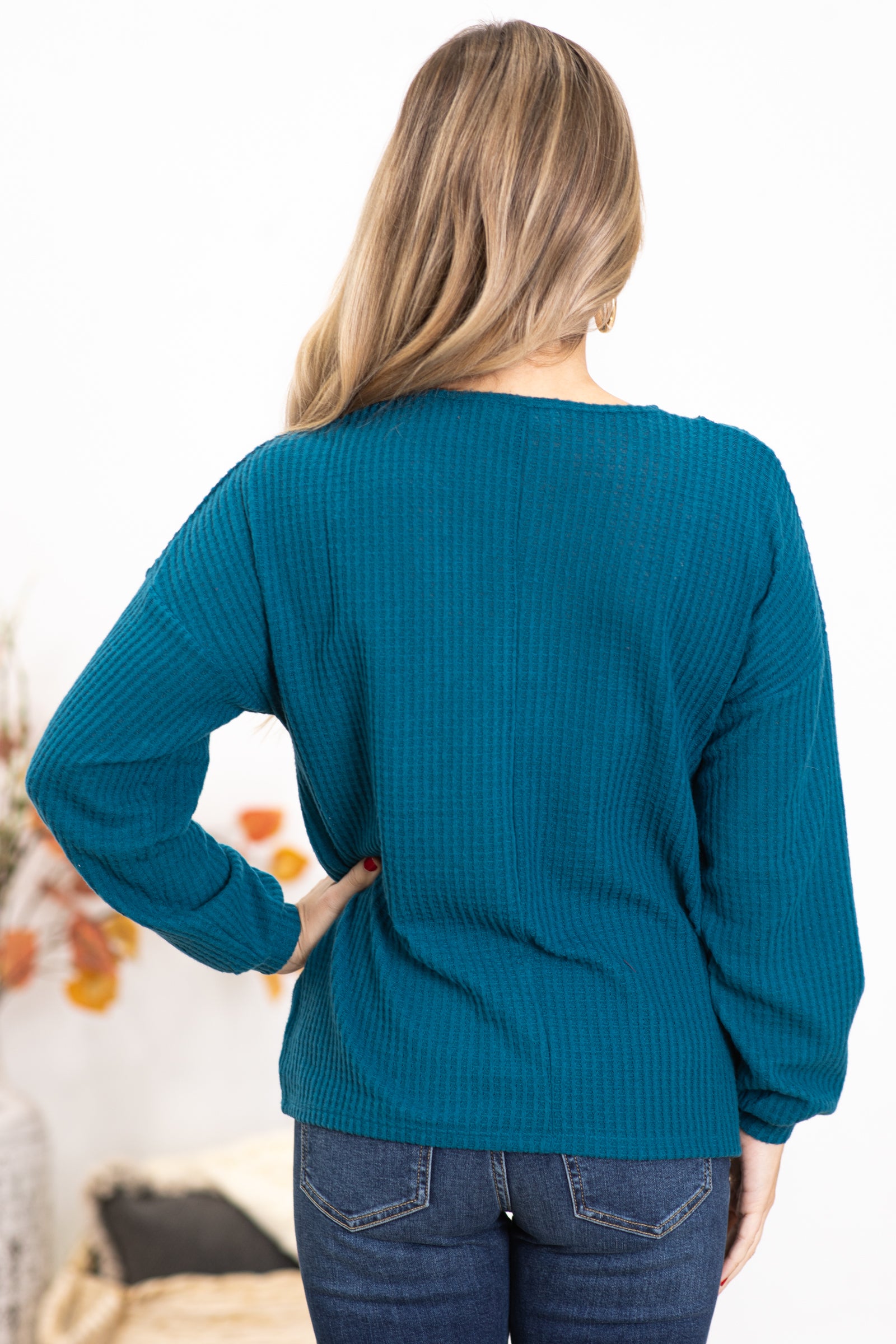 Teal Brushed Waffle Knit Sweater