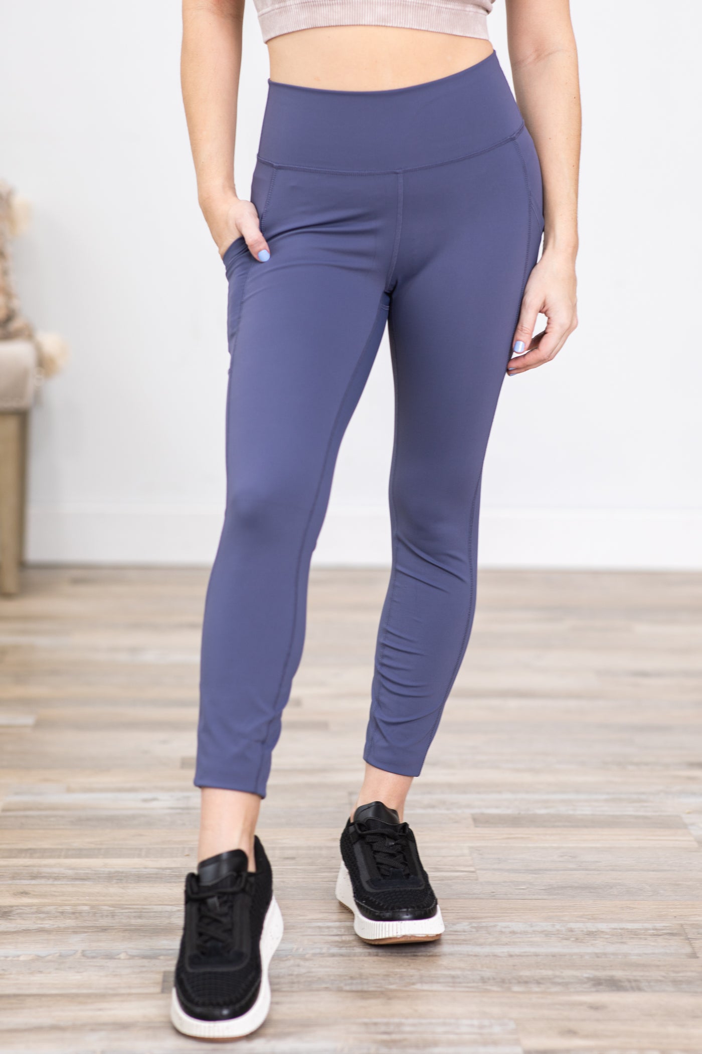 Dusty Blue Wide Waistband Leggings With Pocket · Filly Flair