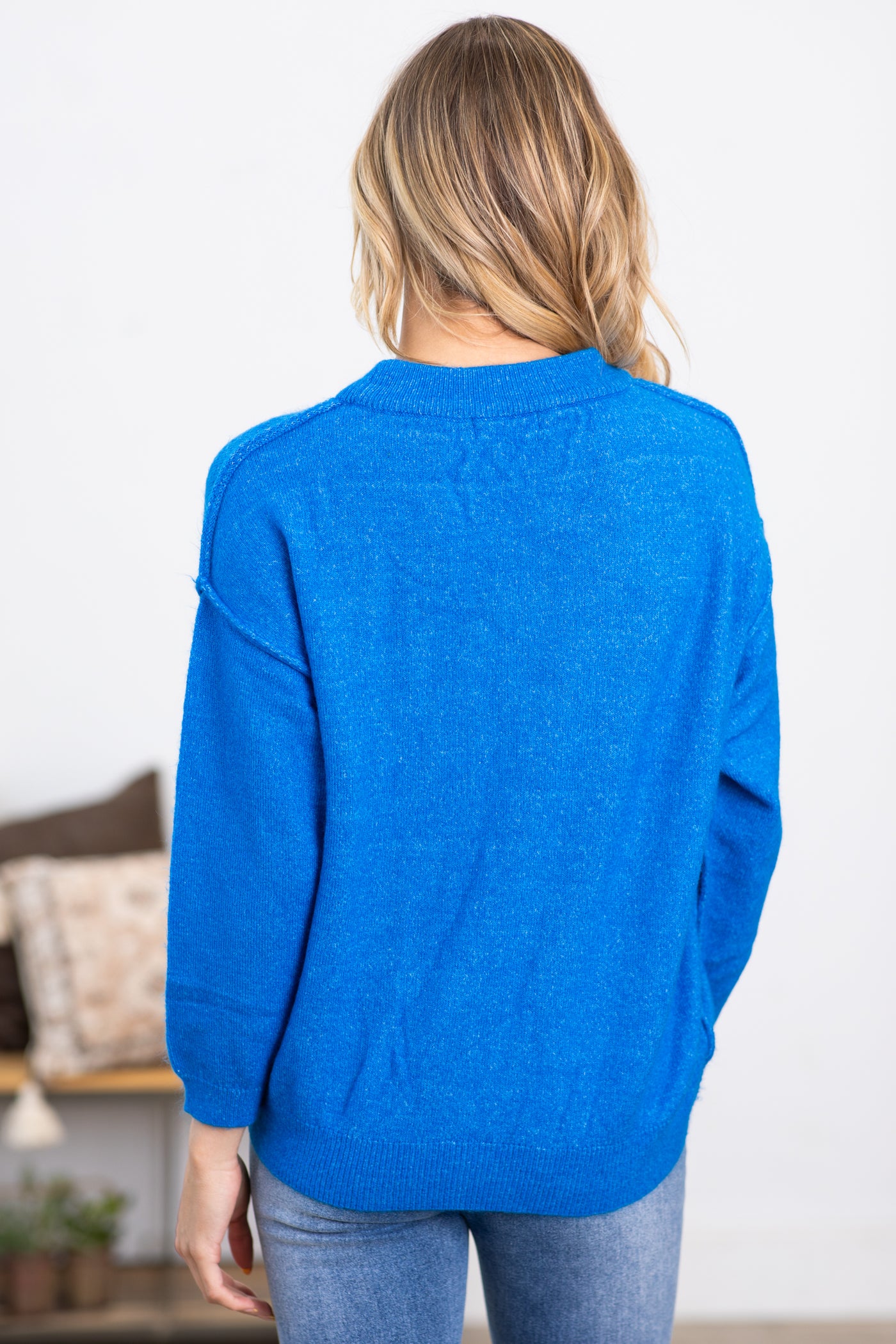 Sky Blue Garment Dyed Front Seam Sweater
