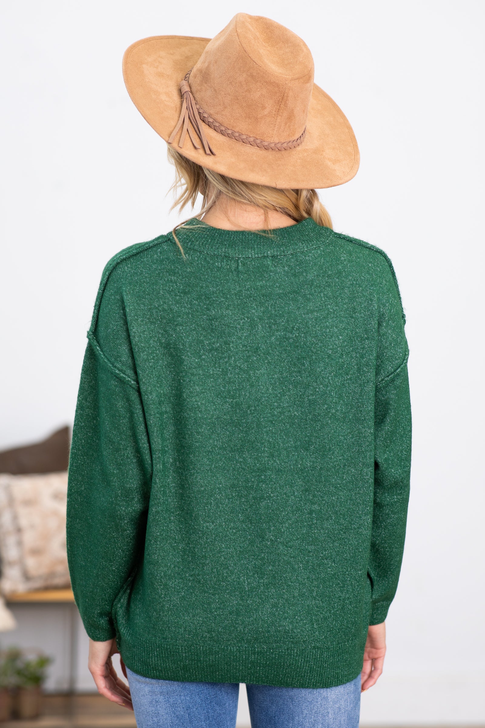 Green Garment Dyed Front Seam Sweater