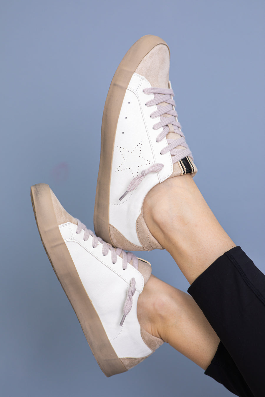 Off White Distressed Lace Up Sneakers