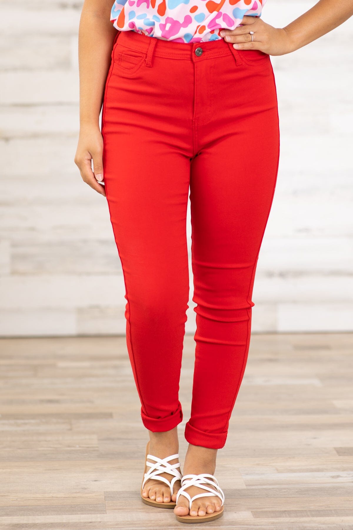 Red Skinny Fit High Rise Pants · Filly Flair