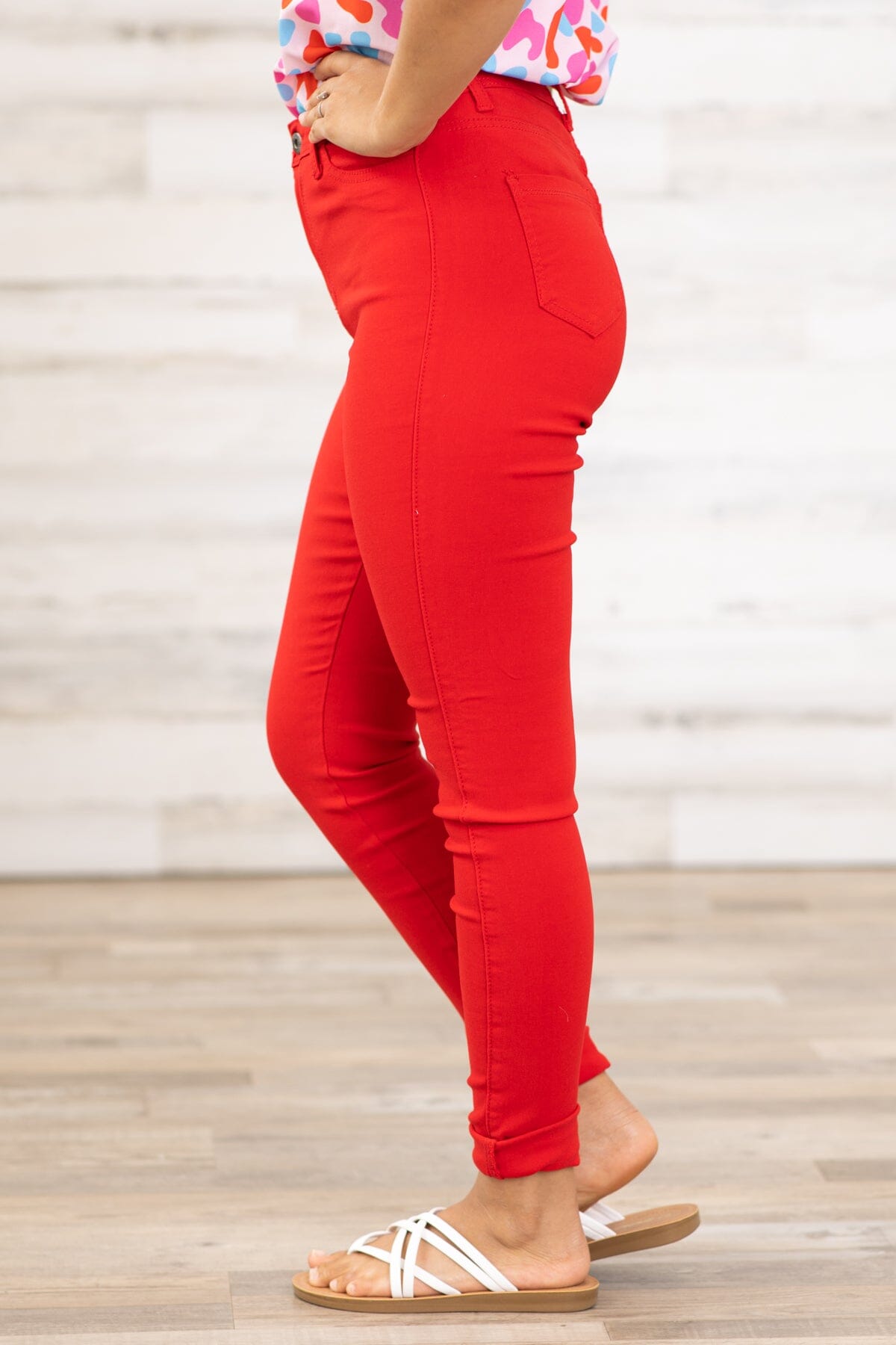 Red Skinny Fit High Rise Pants - Filly Flair
