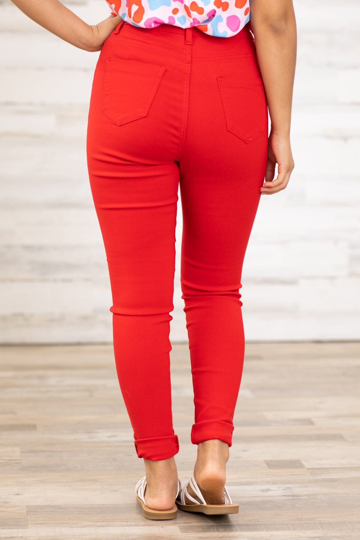 Red Skinny Fit High Rise Pants - Filly Flair