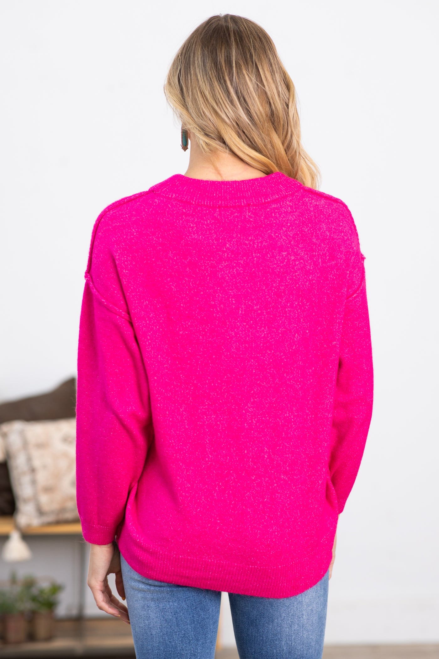 Hot Pink Garment Dyed Front Seam Sweater