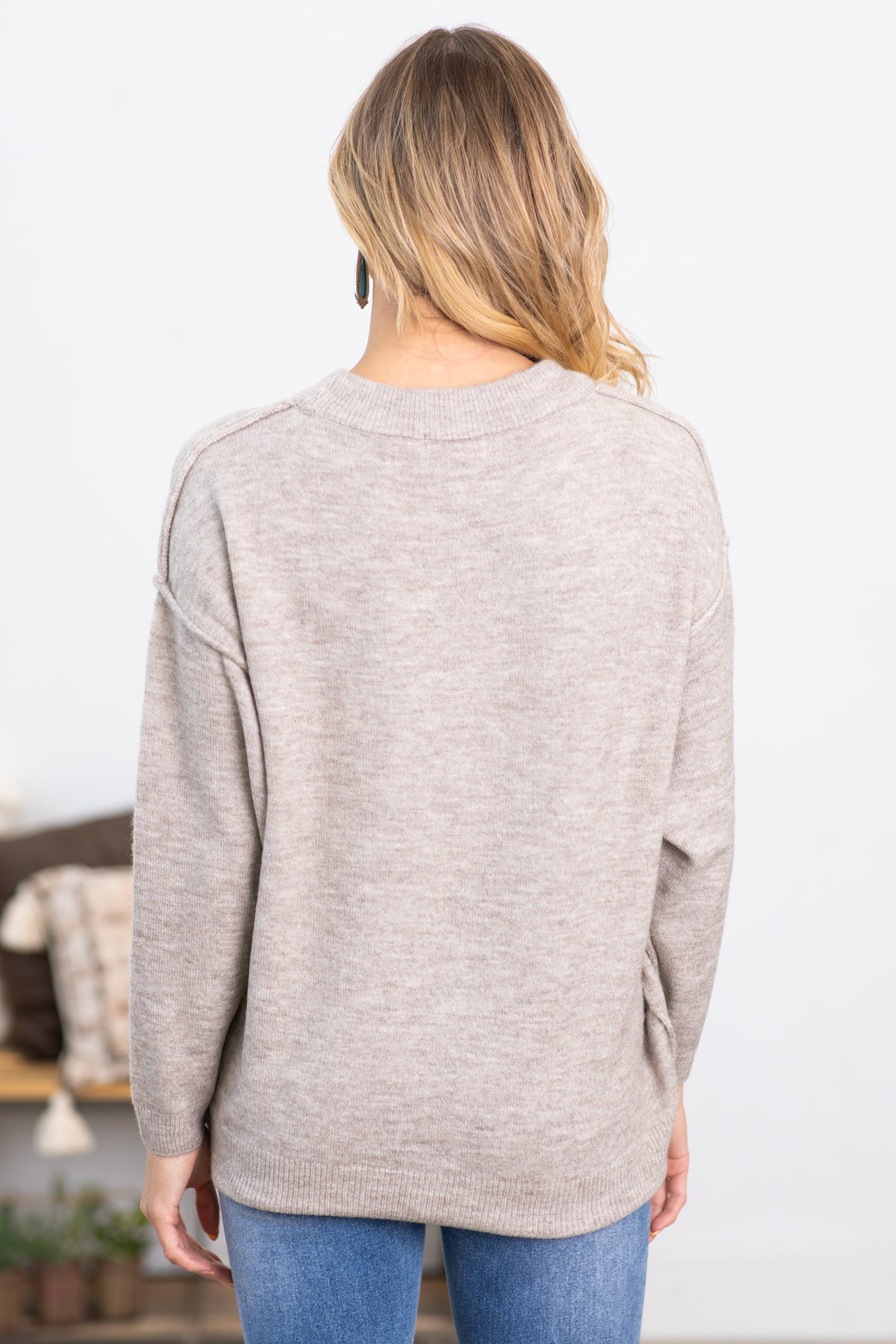 Oatmeal Garment Dyed Front Seam Sweater