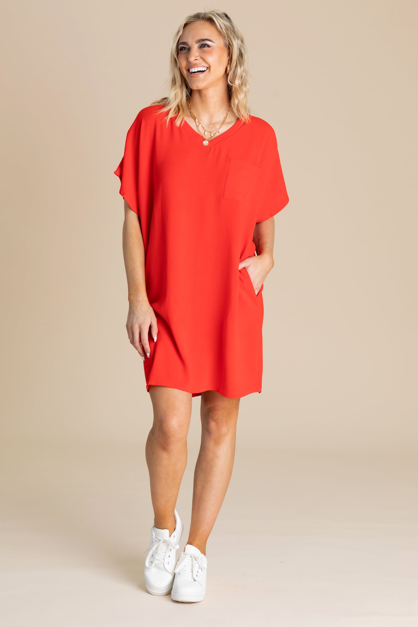 Woven Airflow V-Neck Tee Shirt Dress · Filly Flair Woven Airflow V-Neck Tee Shirt Dress · Filly Flair