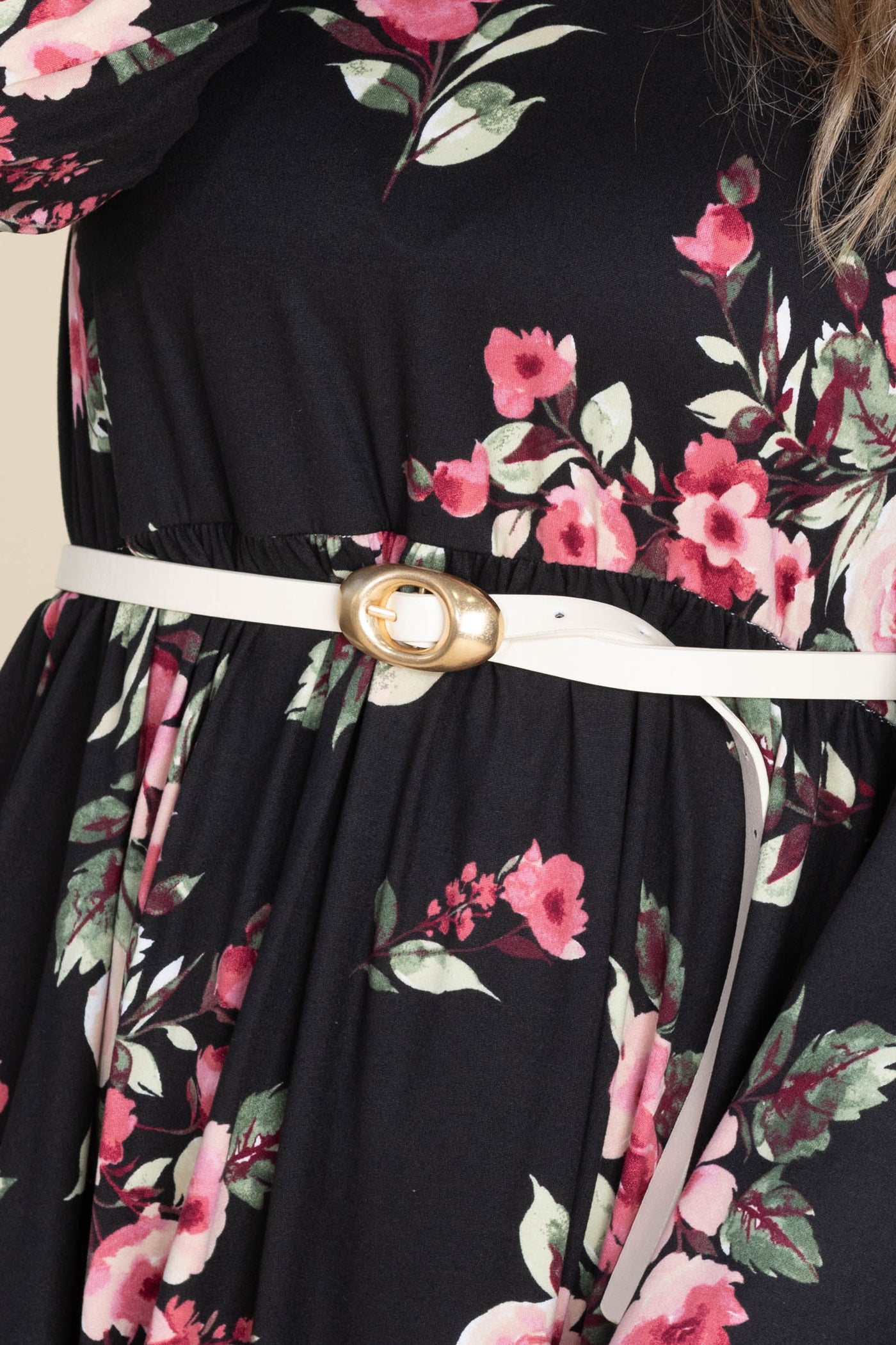 Ivory Faux Leather Oval Buckle Thin Belt