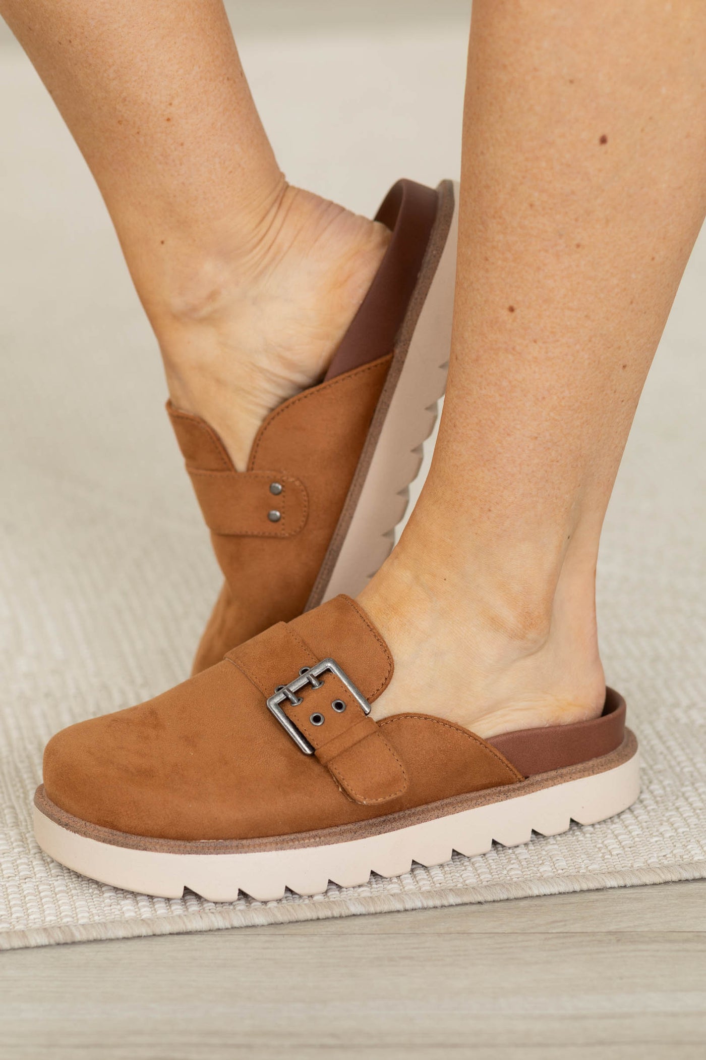 MIA Tan Suede Platform Clogs