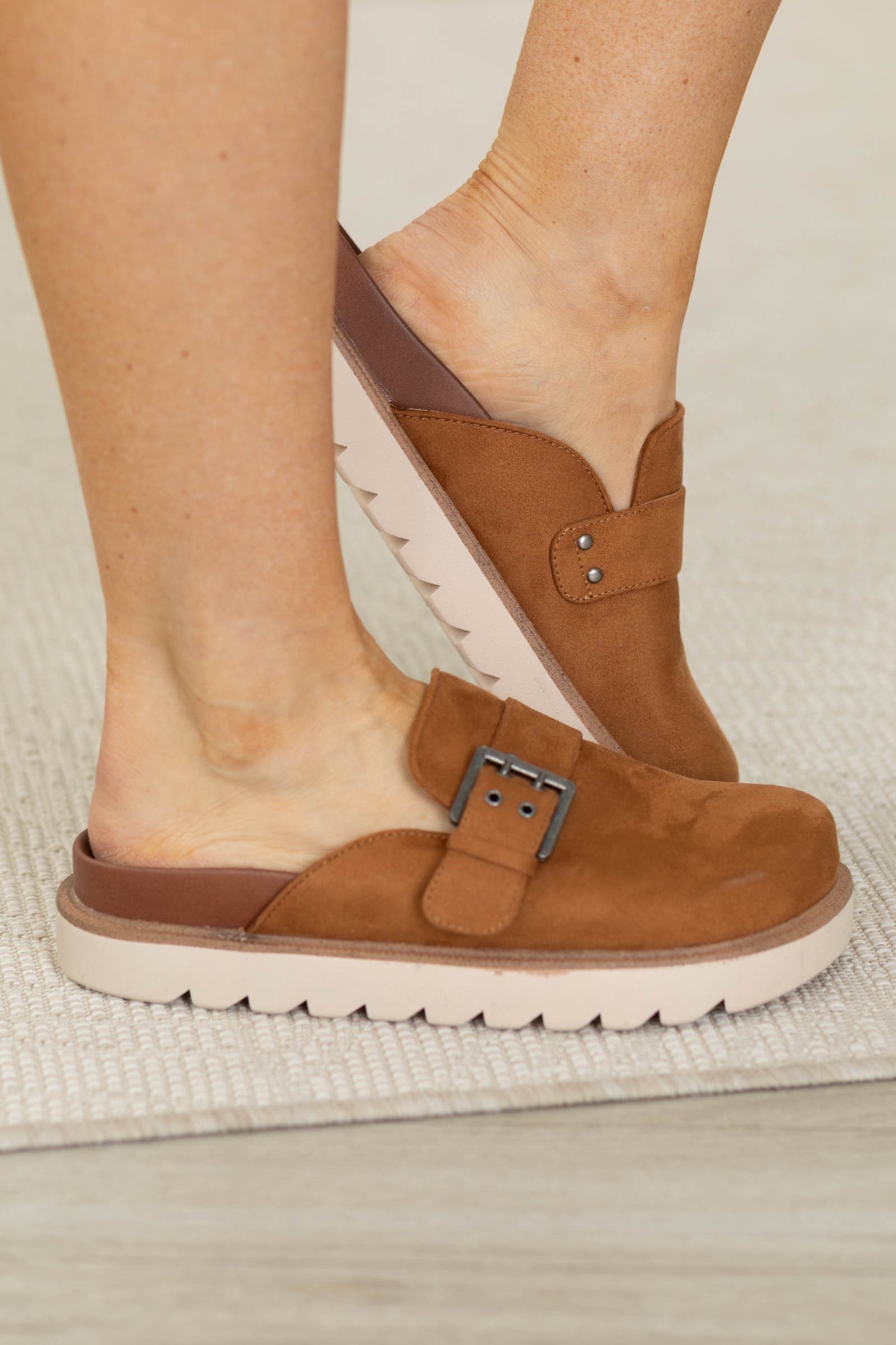 MIA Tan Suede Platform Clogs