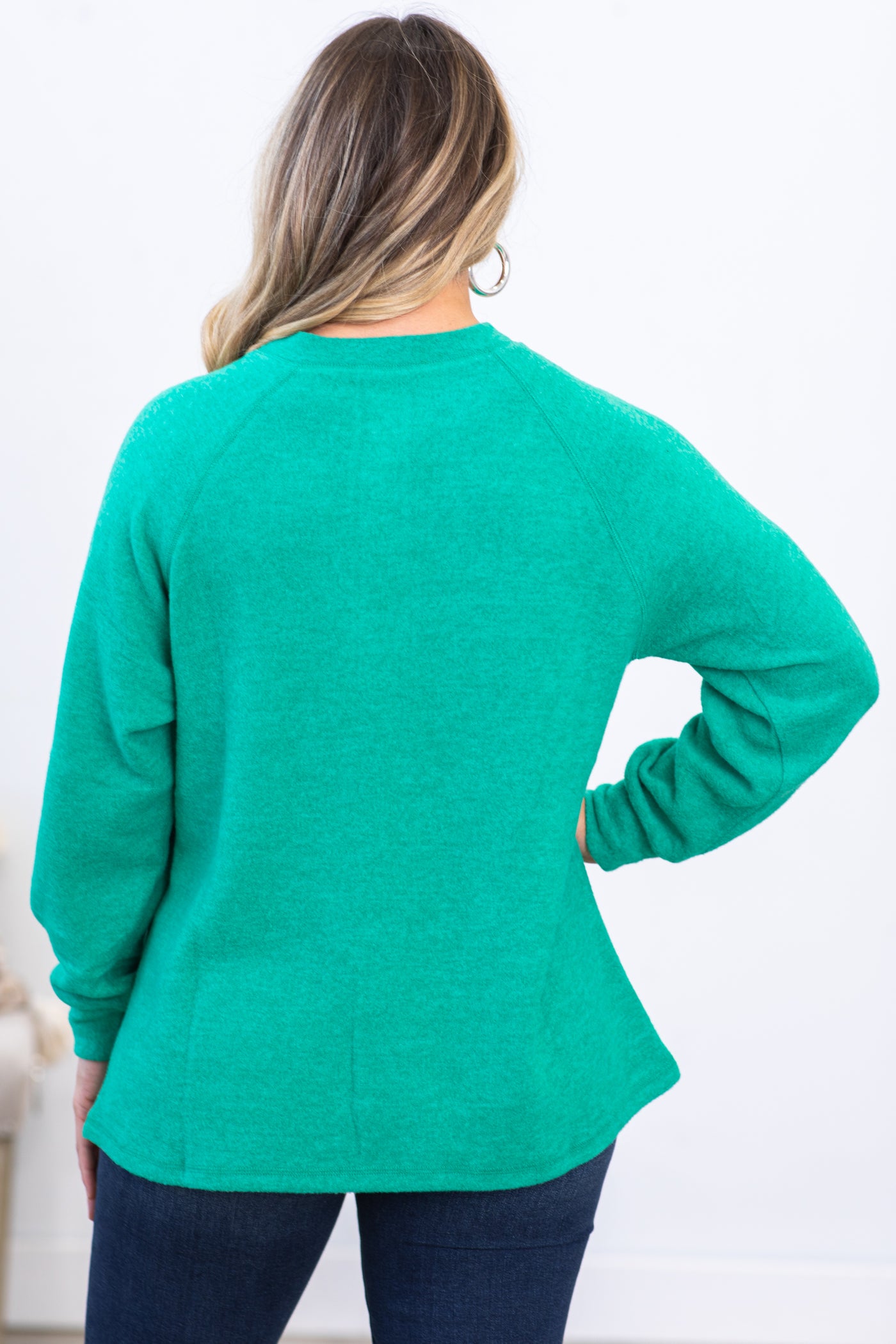 Jade Brushed Melange Button Knit Top