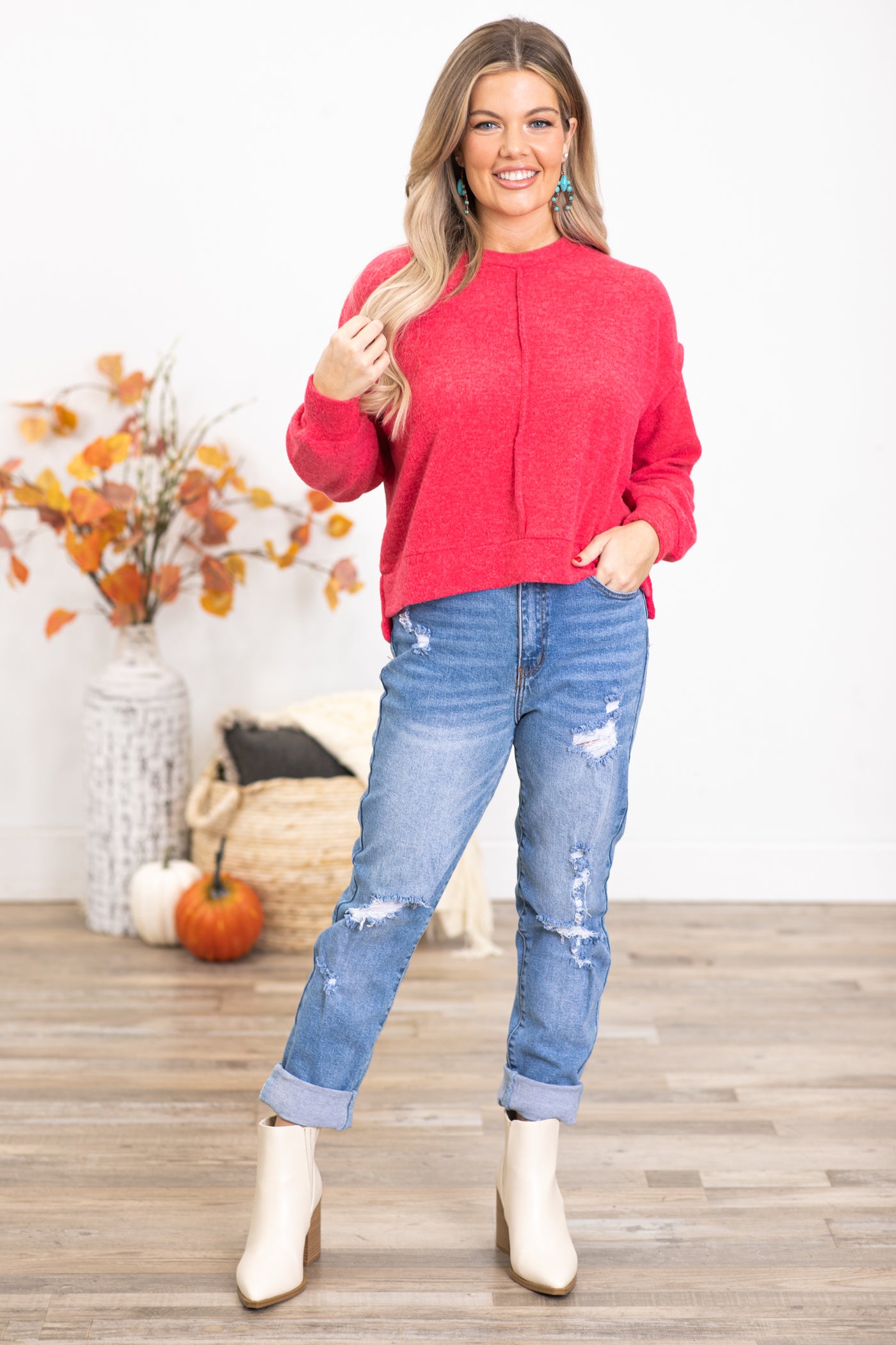 Raspberry Melange Hacci Sweater