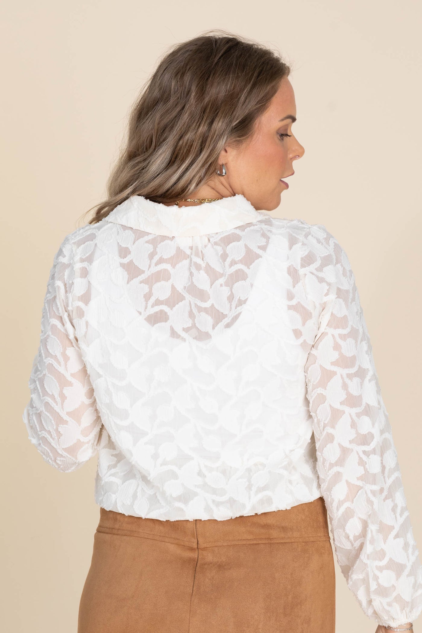 Cream Vine Textured Button Up Blouse