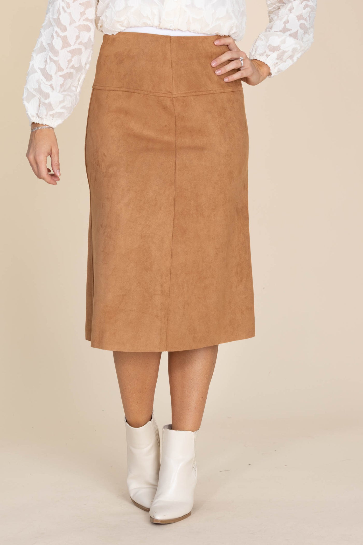 Camel Soft Microsuede Midi Skirt