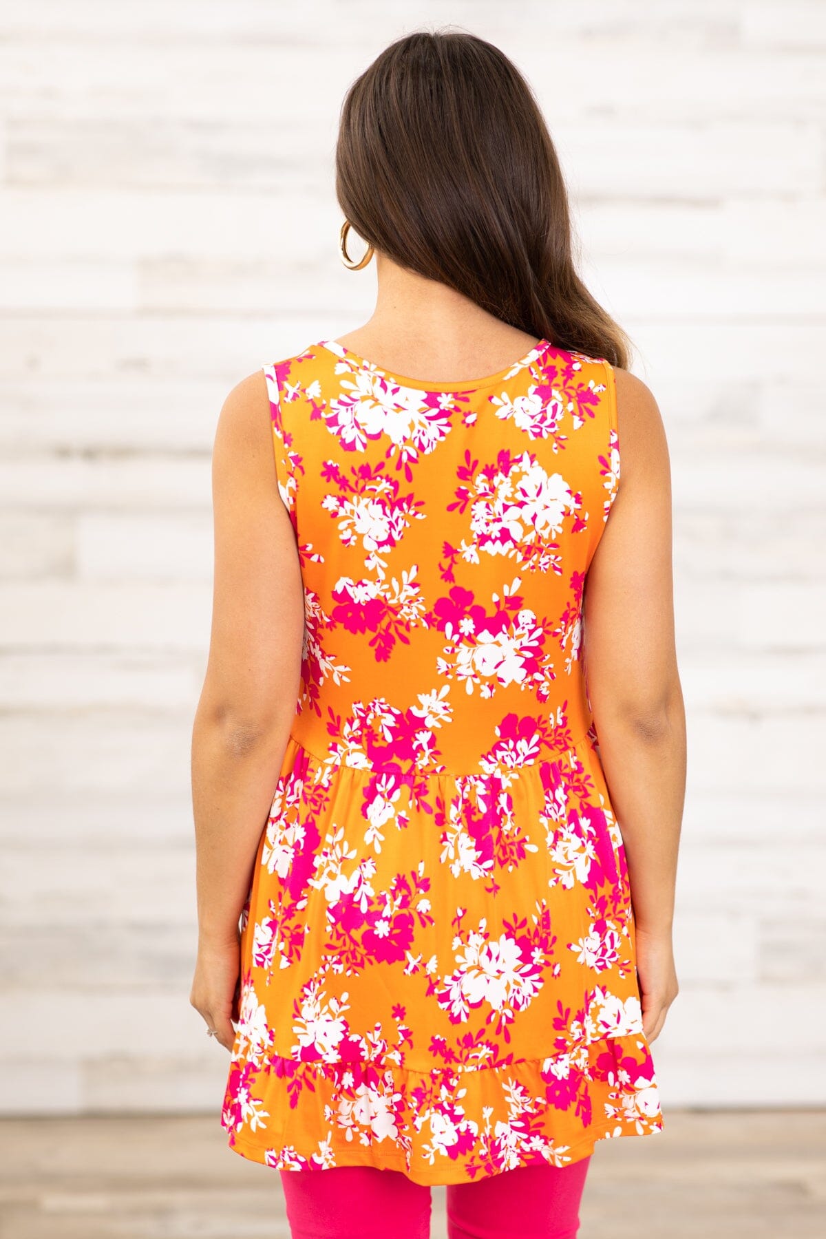 Orange and Hot Pink Floral Print Babydoll Tank - Filly Flair