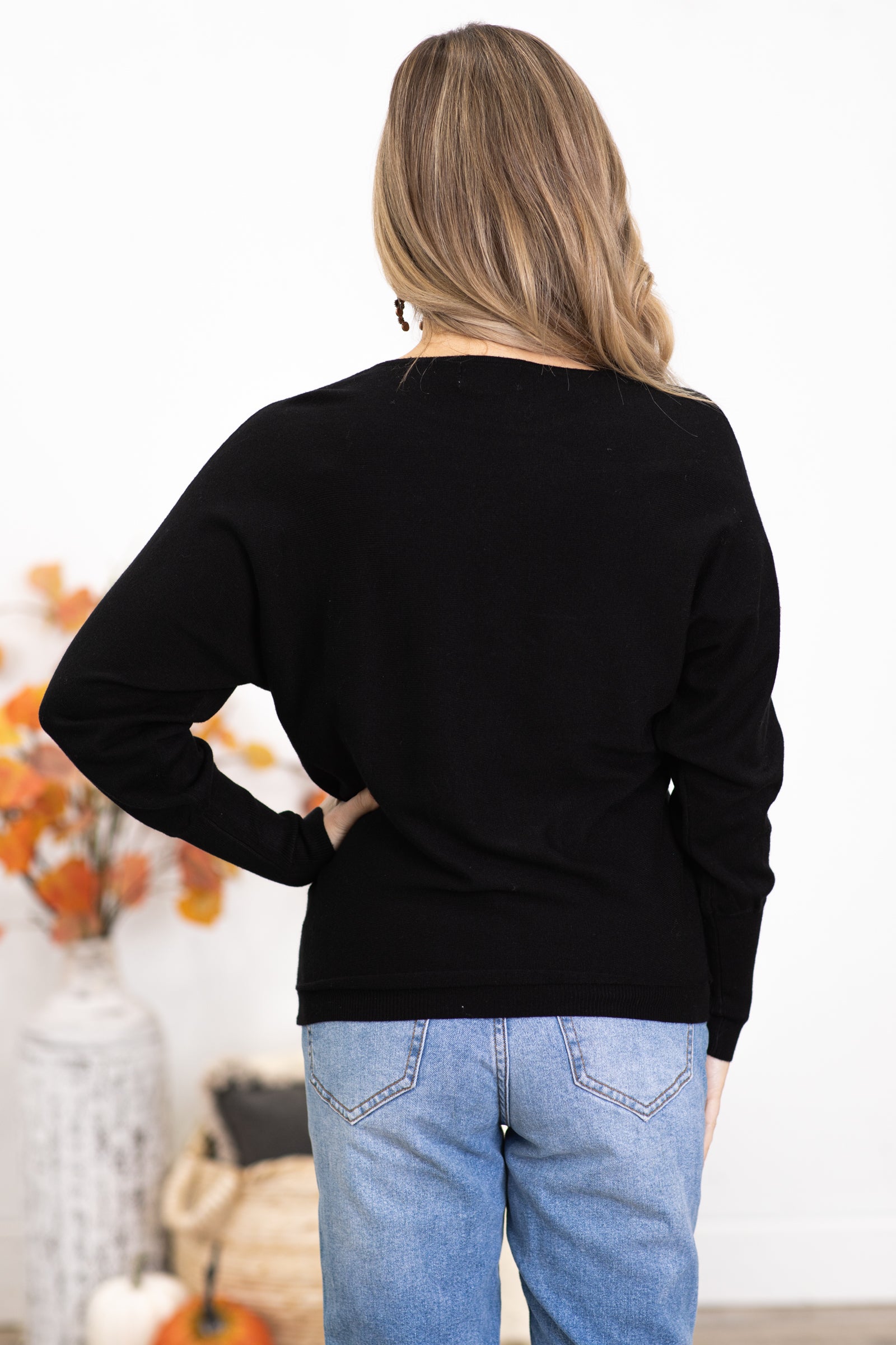 Black Dolman Sleeve Lightweight Sweater