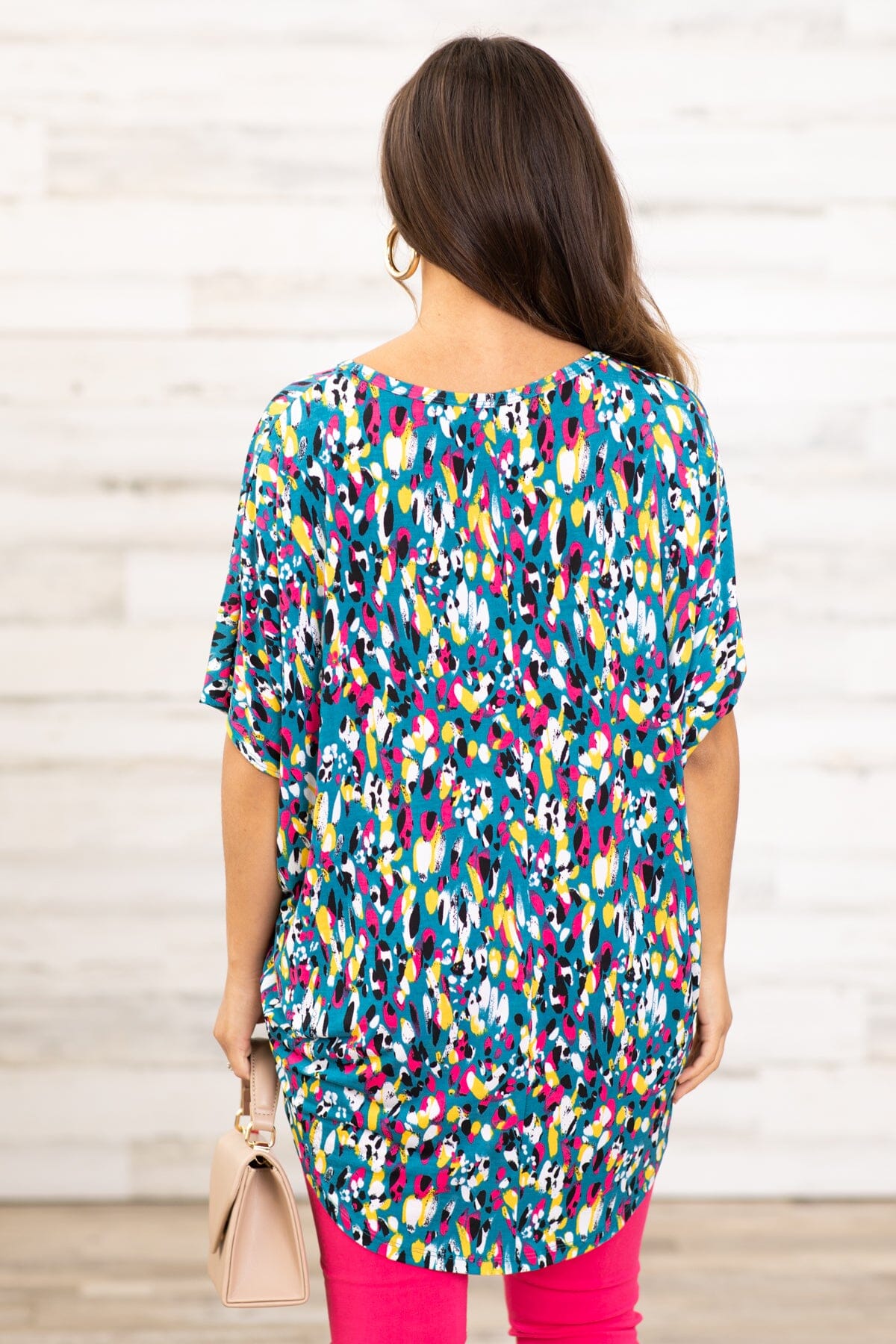 Teal and Yellow Multicolor Abstract Print Top - Filly Flair