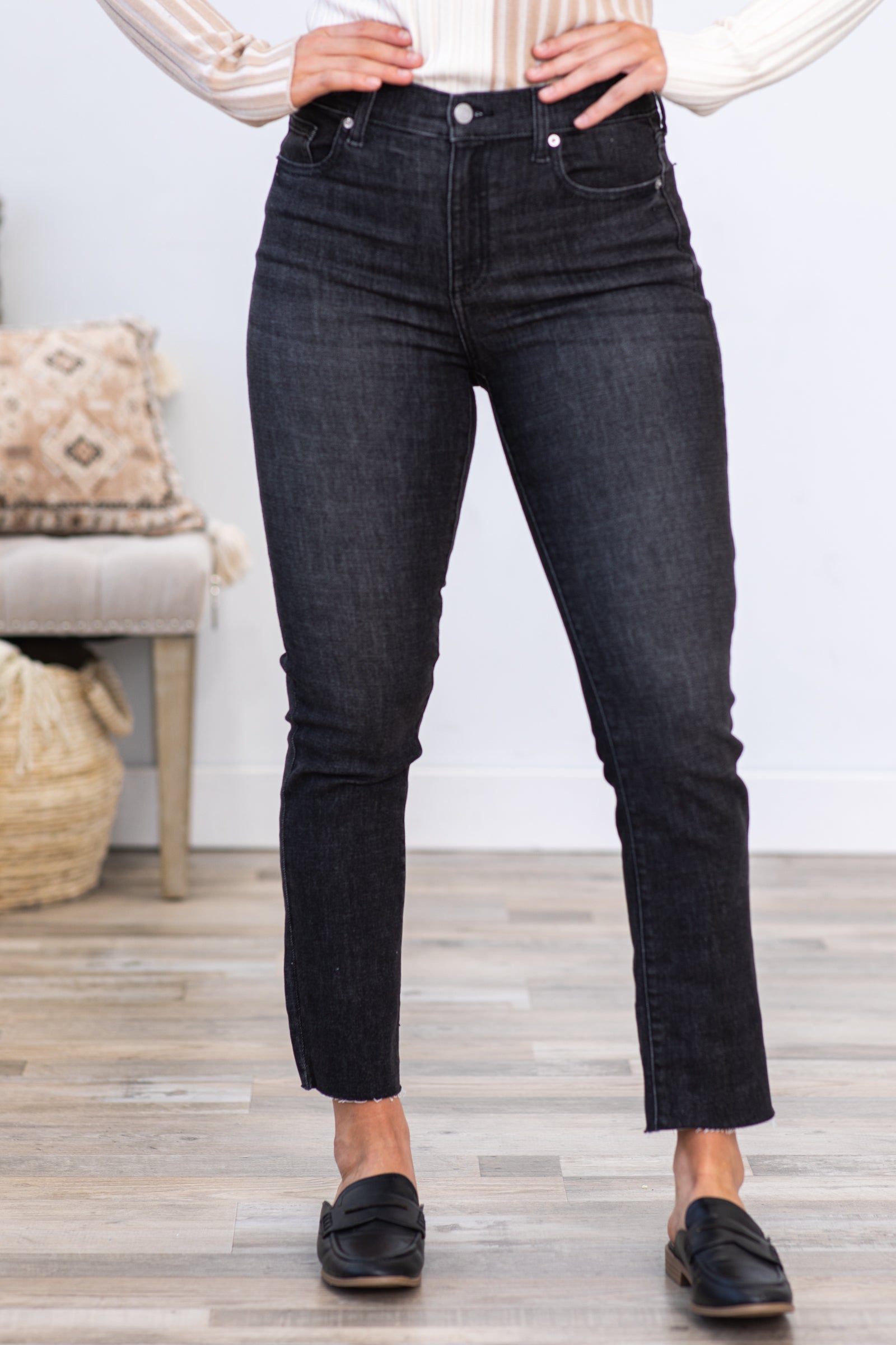 Sneak Peek Charcoal High Rise Slim Fit Jeans