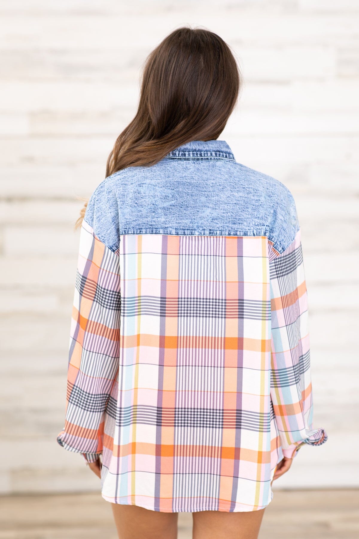 Orange Multicolor Plaid and Chambray Top - Filly Flair