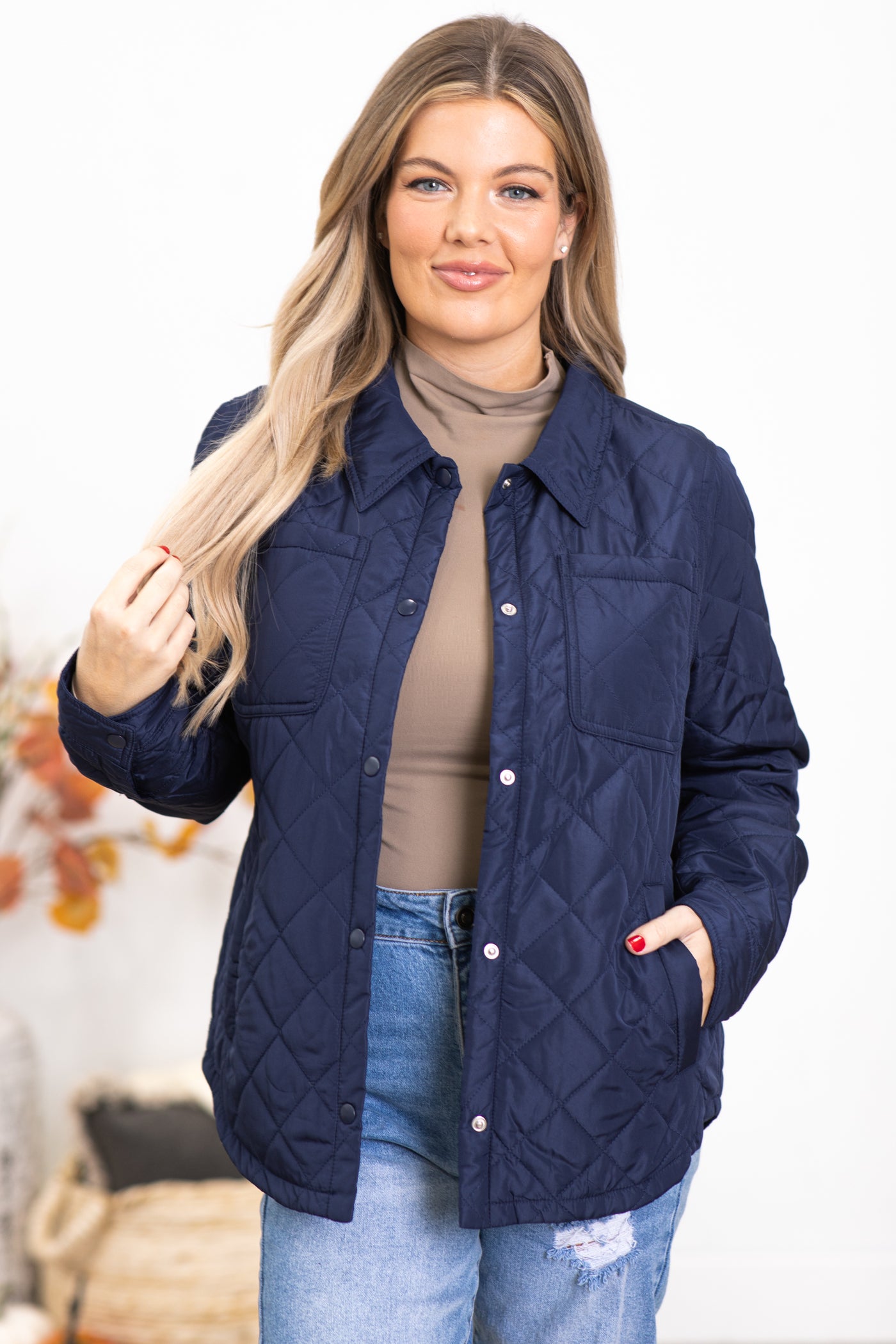 Navy Diamond Quilted Jacket