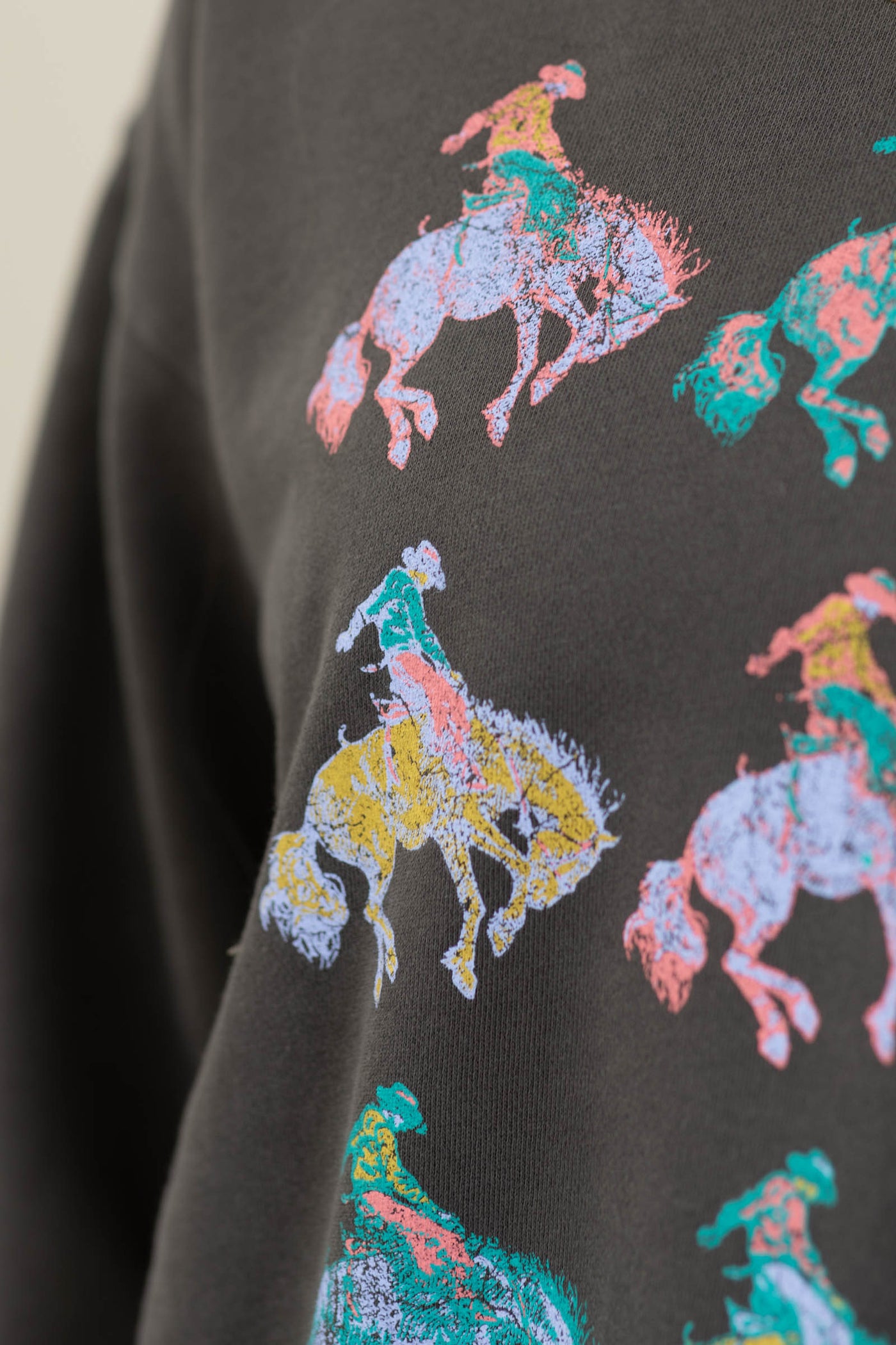 Vintage Charcoal Cowboy Pattern Graphic Sweatshirt