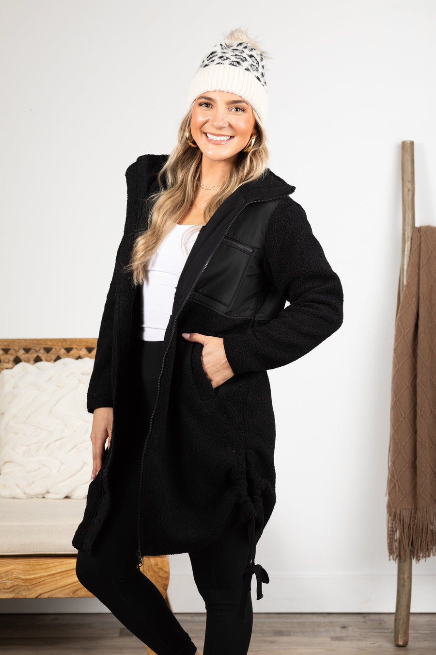 Black Longline Sherpa Jacket