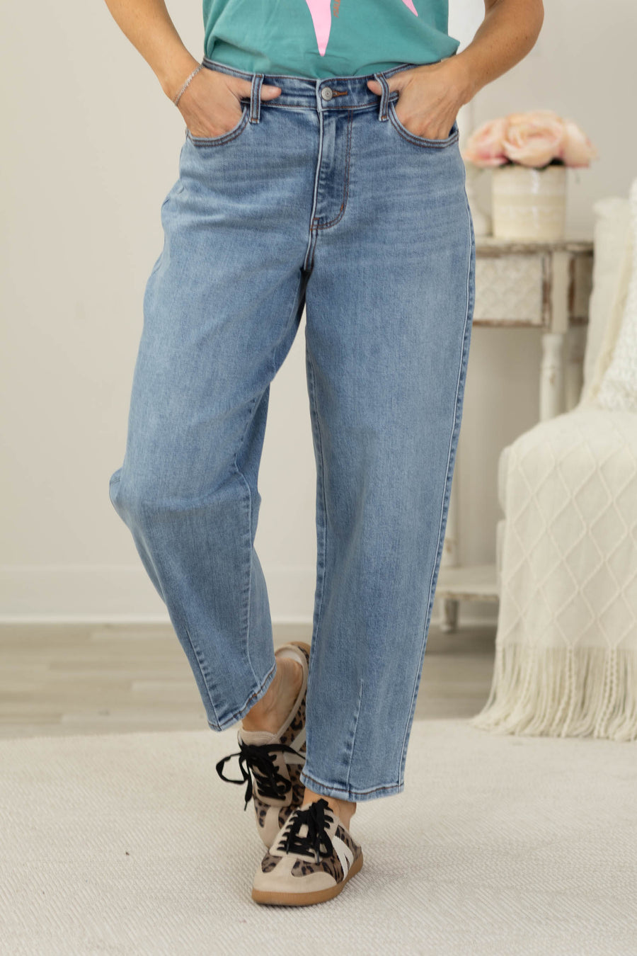 Judy Blue Barrel Jeans With Front Darts