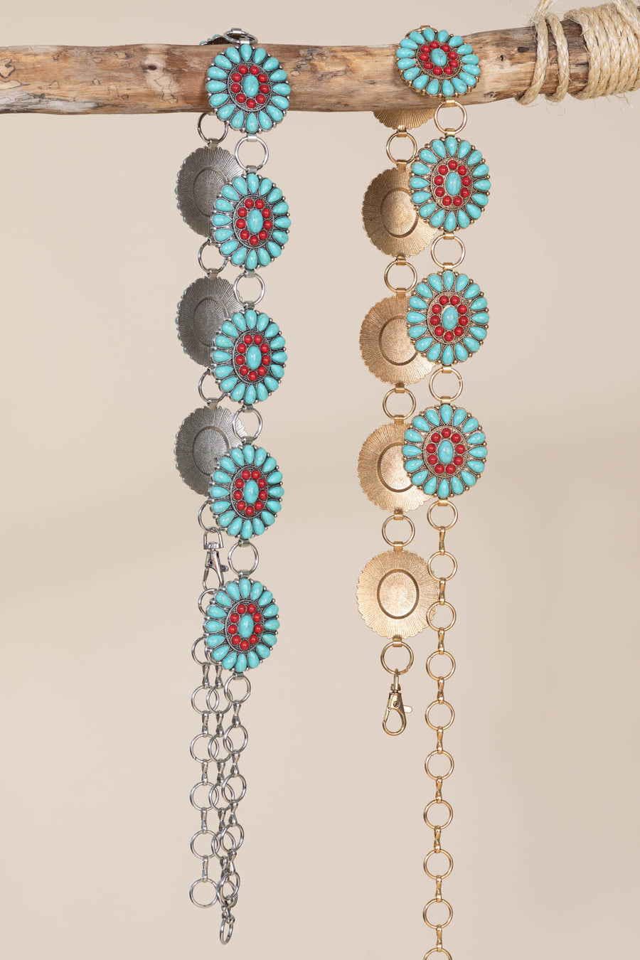 Western Turquoise Concho Chain Belts