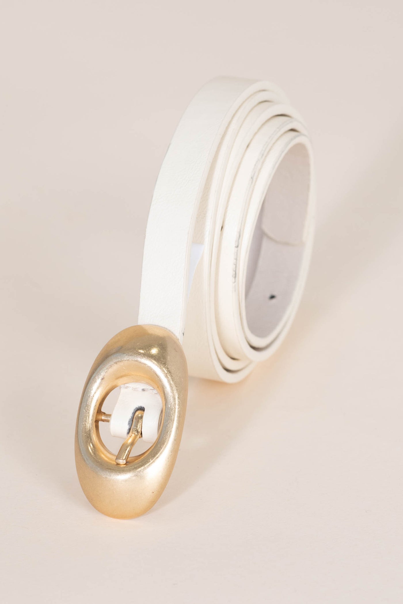 Ivory Faux Leather Oval Buckle Thin Belt