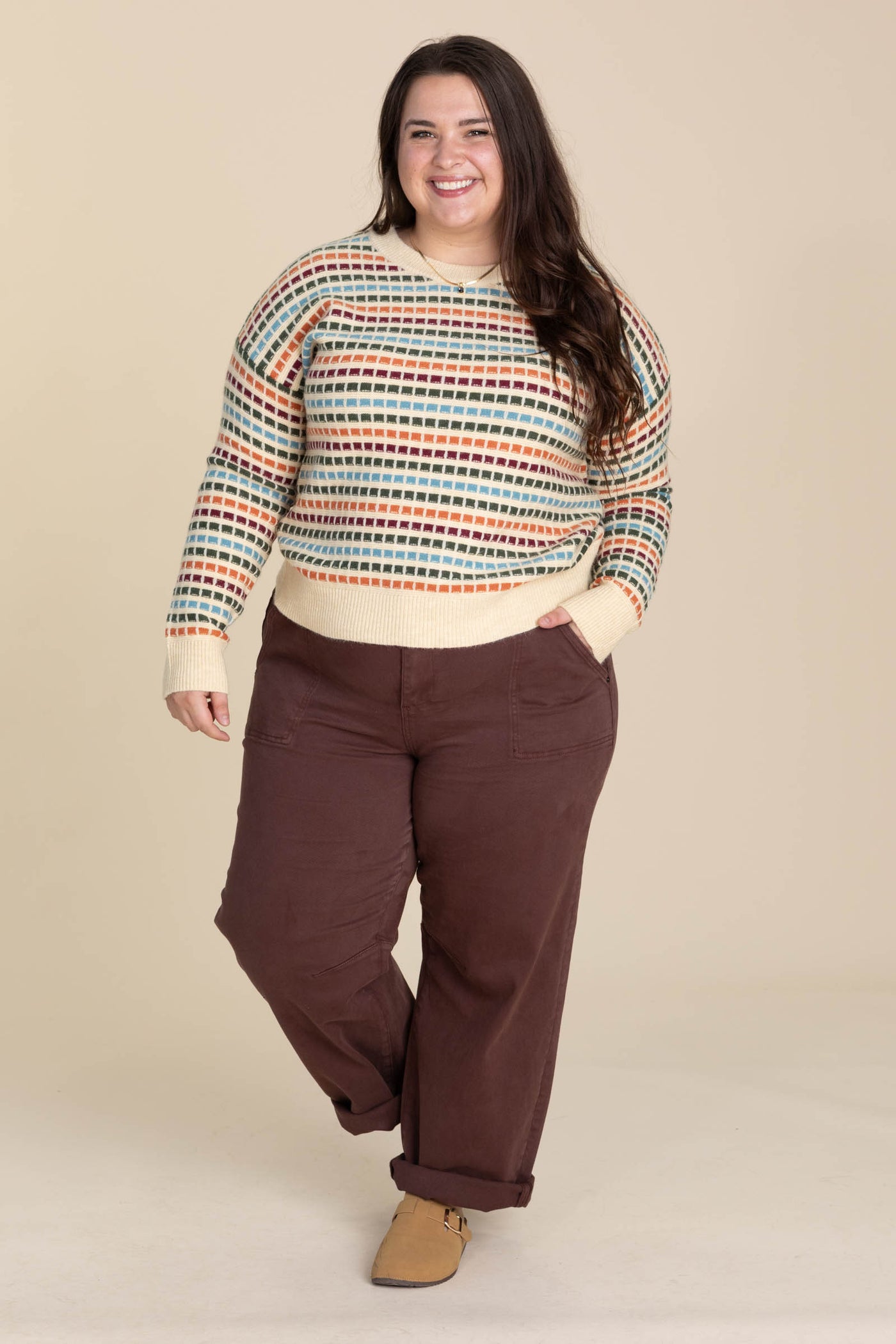 Forest And Copper Texture Stripe Sweater