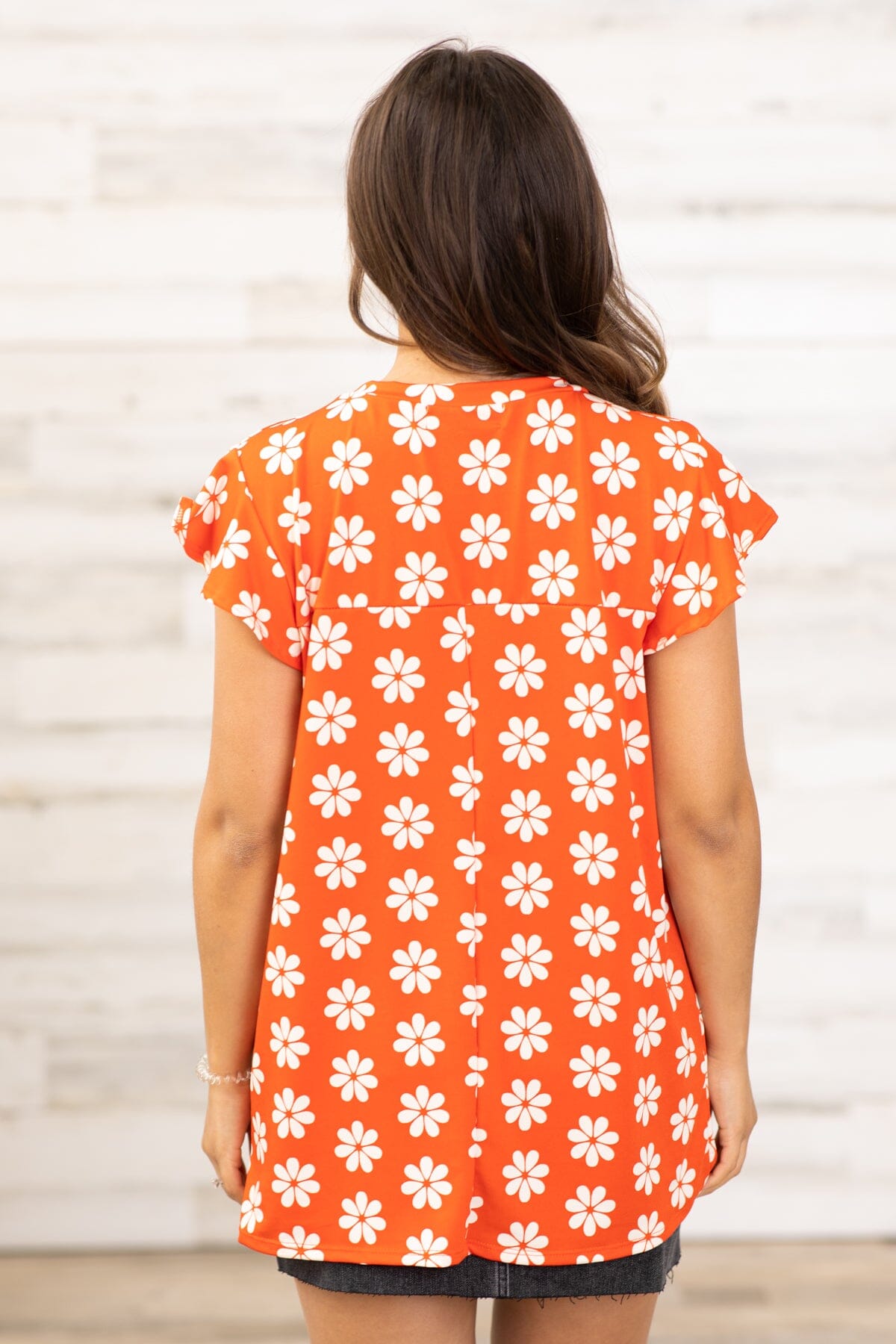 Red and Ivory Daisy Print Ruffle Sleeve Top - Filly Flair